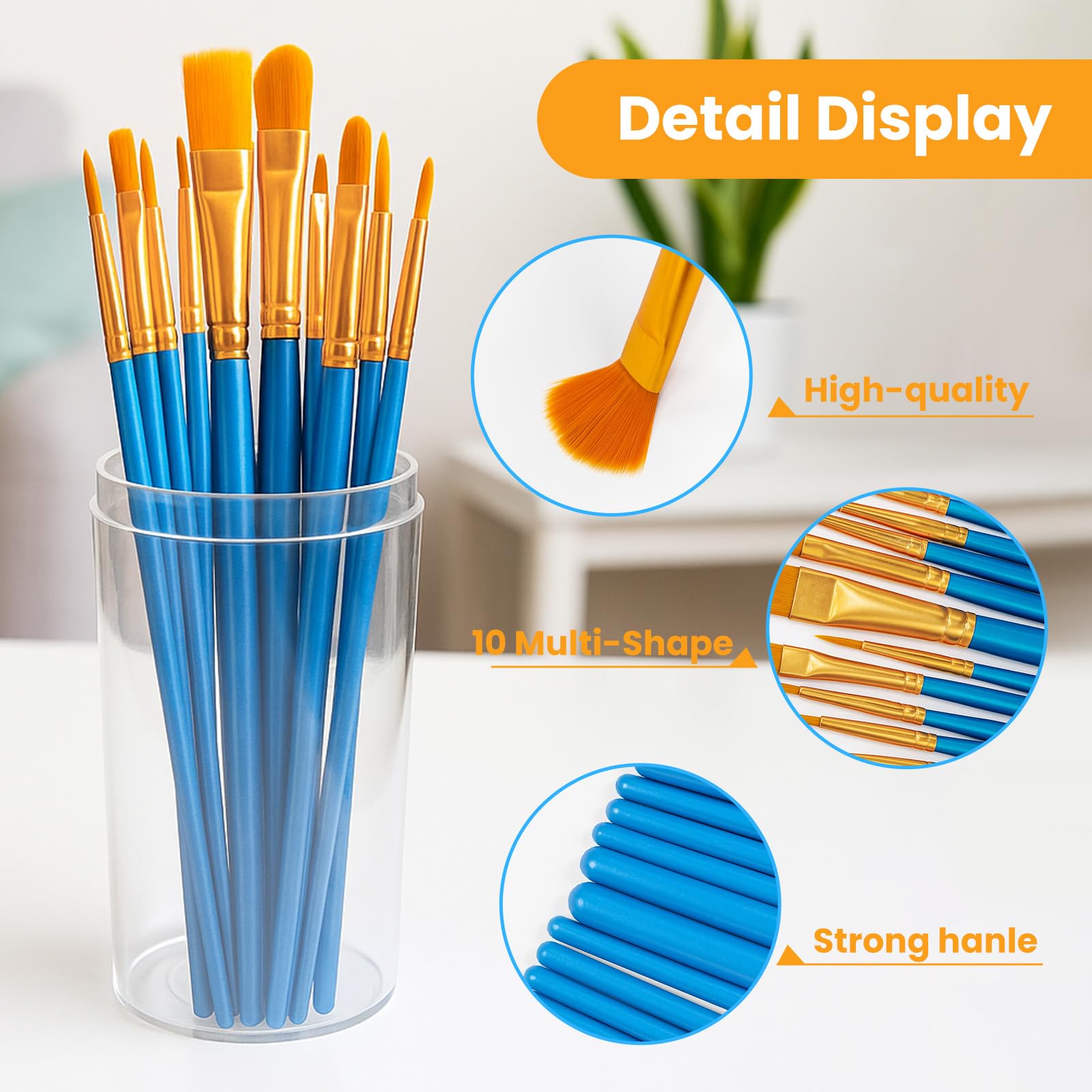 Lafefe 20 Pcs Nylon Hair Paint Brush Set for Acrylic Oil Watercolor Gouache Painting | Blue 4
