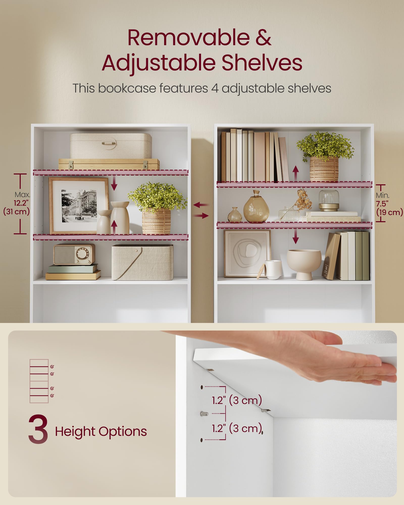 VASAGLE 6-Tier Bookcase - Open Storage Shelf | Cloud White | 24 x 80 x 160.7 cm 5