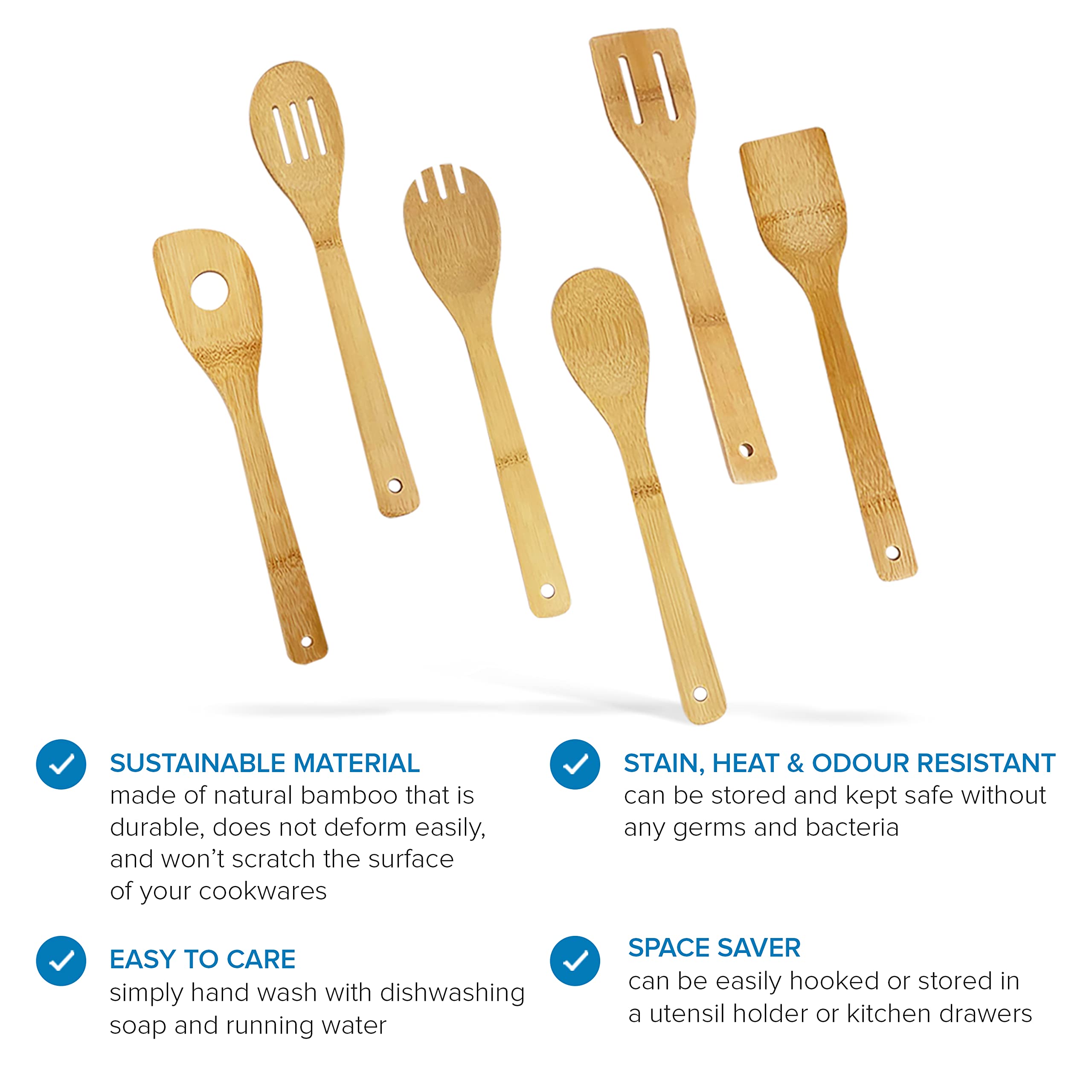 joeji's Kitchen Bamboo Wooden Kitchen Utensils Set of 6 | Eco-Friendly & Non-Scratch | Brown 4