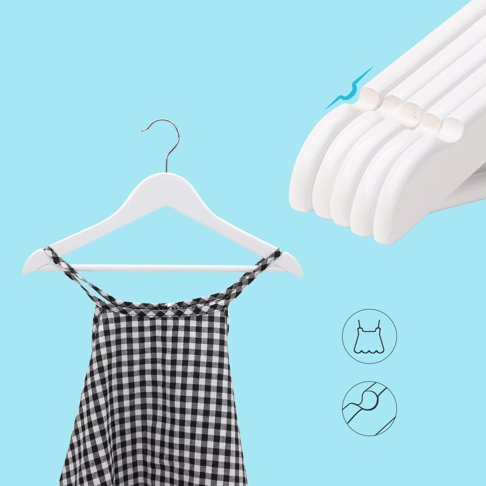 SONGMICS Wood Children's Hangers - Pack of 20 Kid's Clothes Hangers with Trousers Bar | White Finish 4