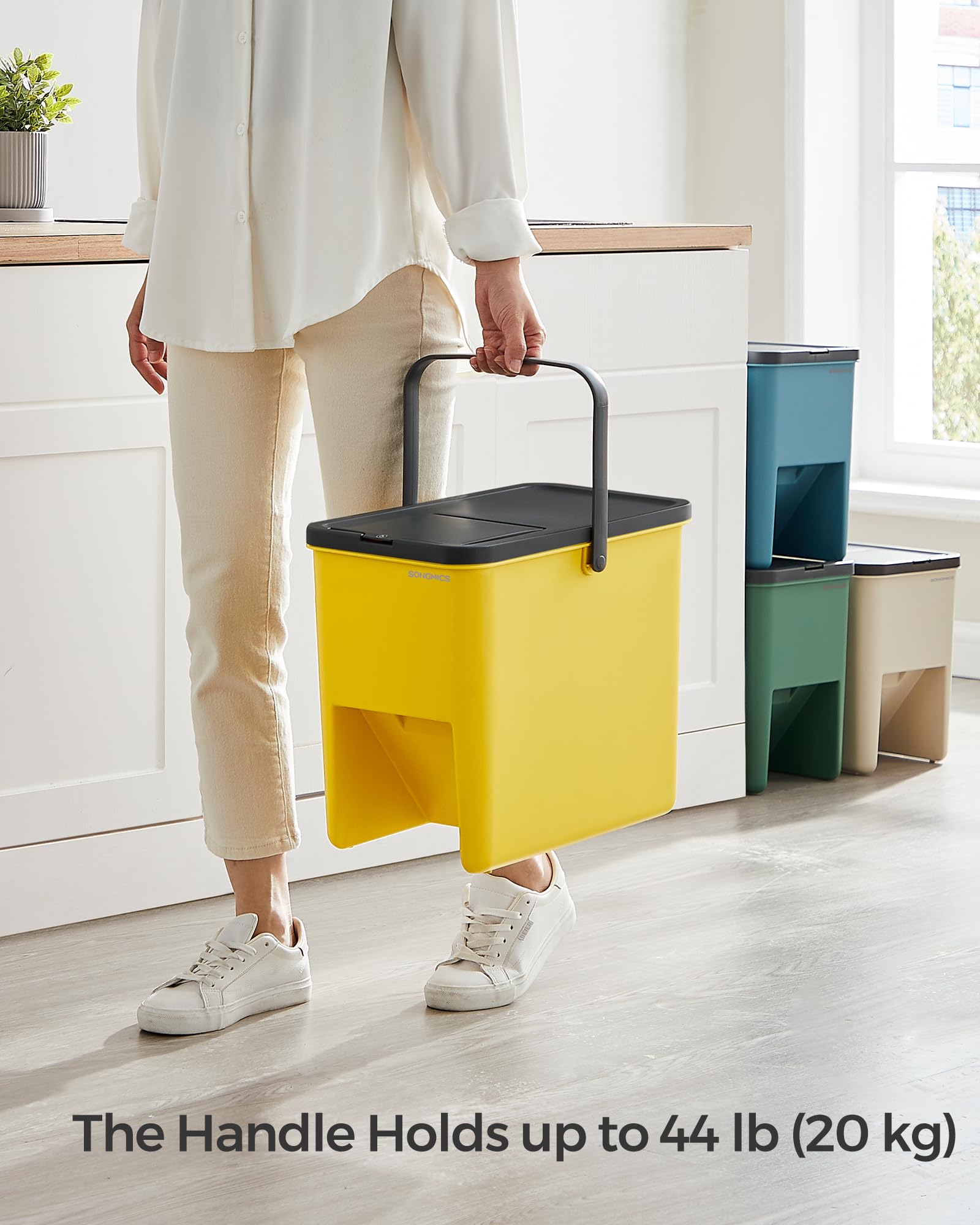 SONGMICS Waste Separation System - Set of 4 Stackable 20L Recycling Bins | Push-to-Open 5
