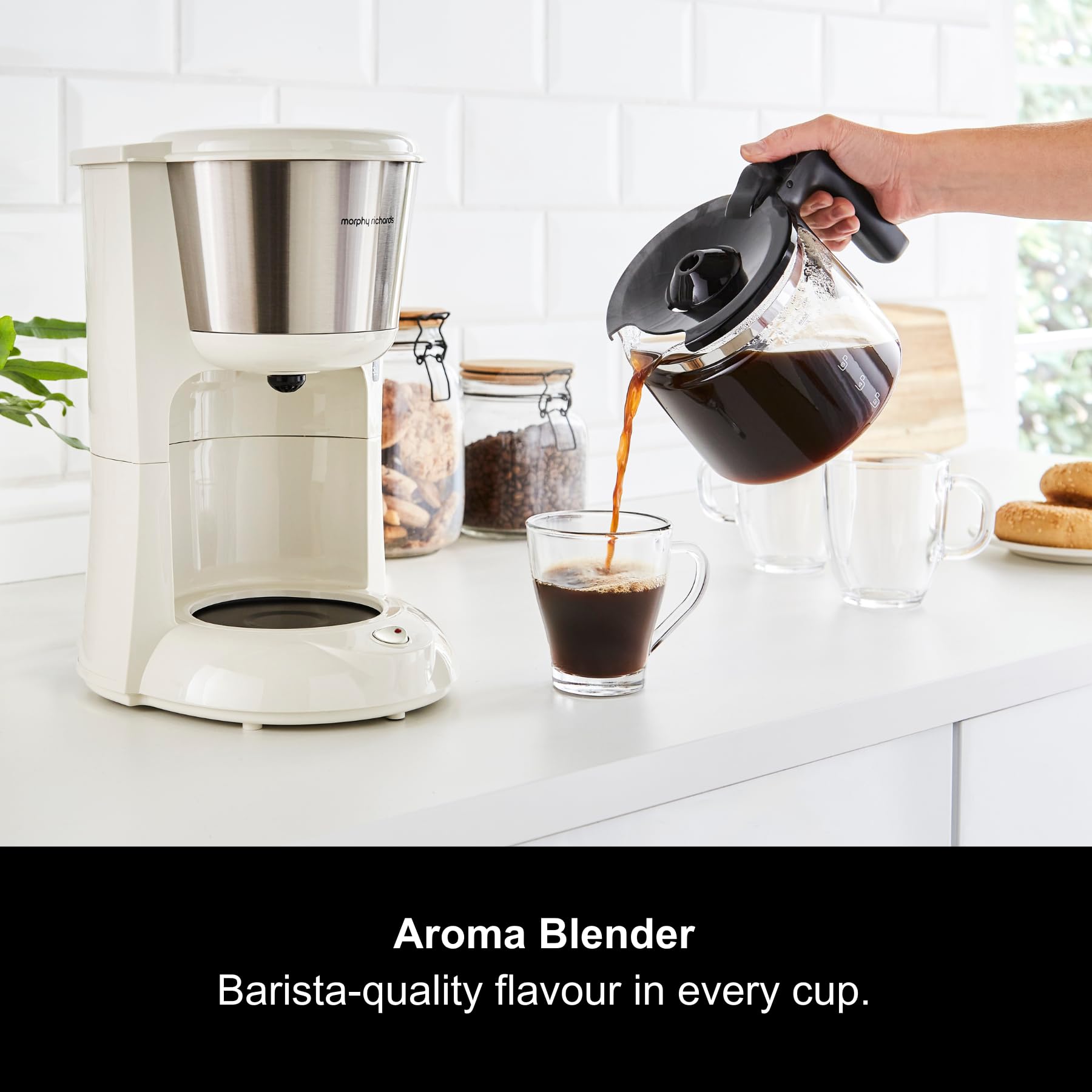 Morphy Richards Equip Filter Coffee Machine - 10 Cup, Pour Over Technology, Fast Brew | Cream/Stainless Steel