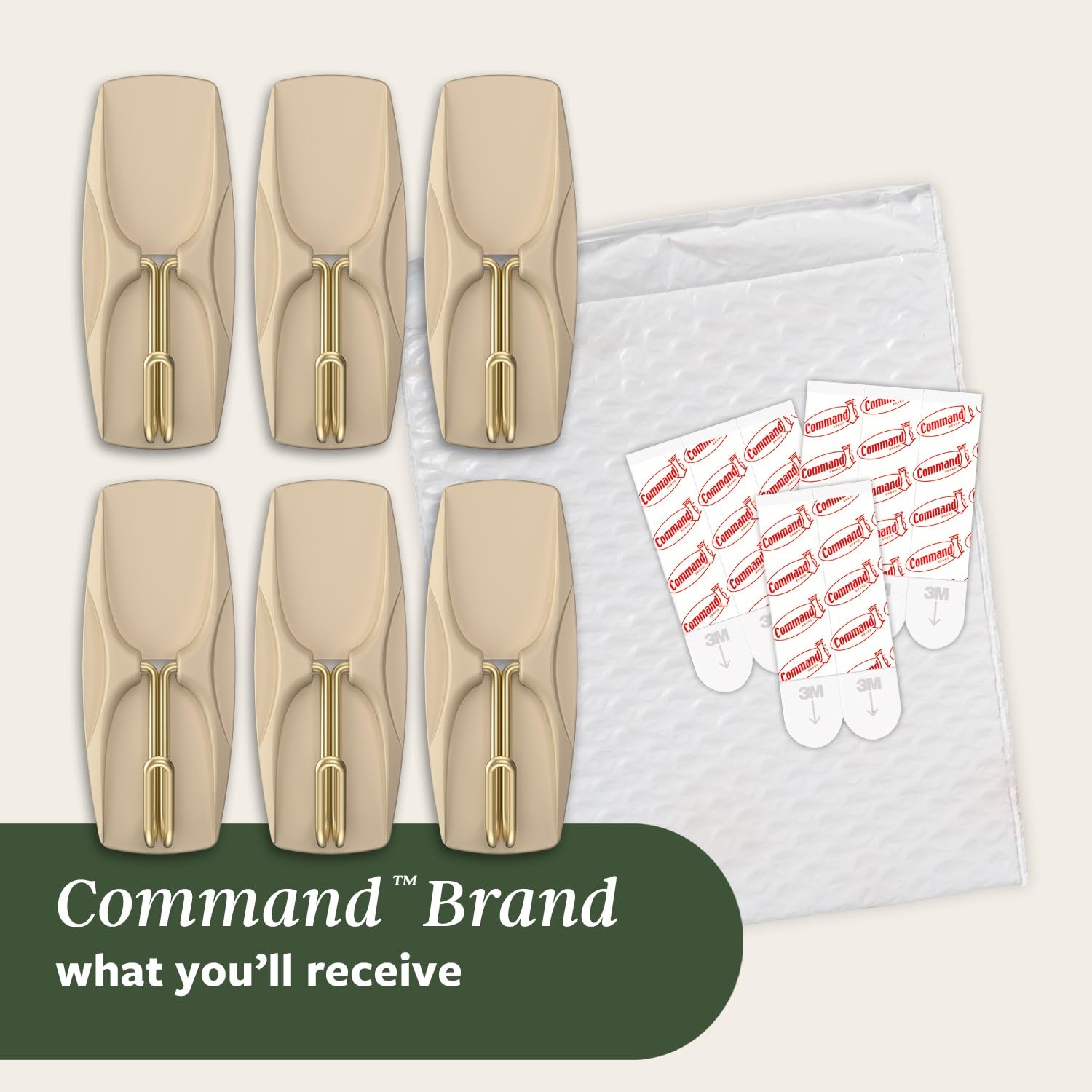 Command Medium Wire Hooks - Damage-Free Hanging | Holds 900g | Latte Brown | 6 Hooks, 8 Strips 8