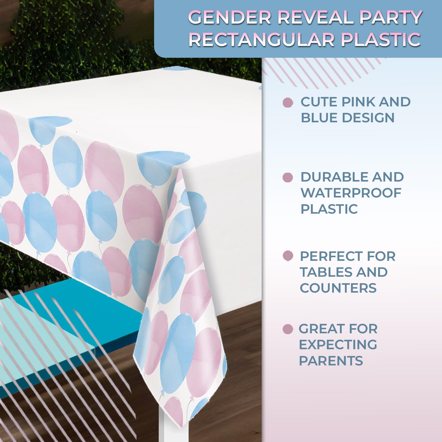 Unique Gender Reveal Party Table Cover - Pink & Blue Plastic | 137cm x 213cm 6