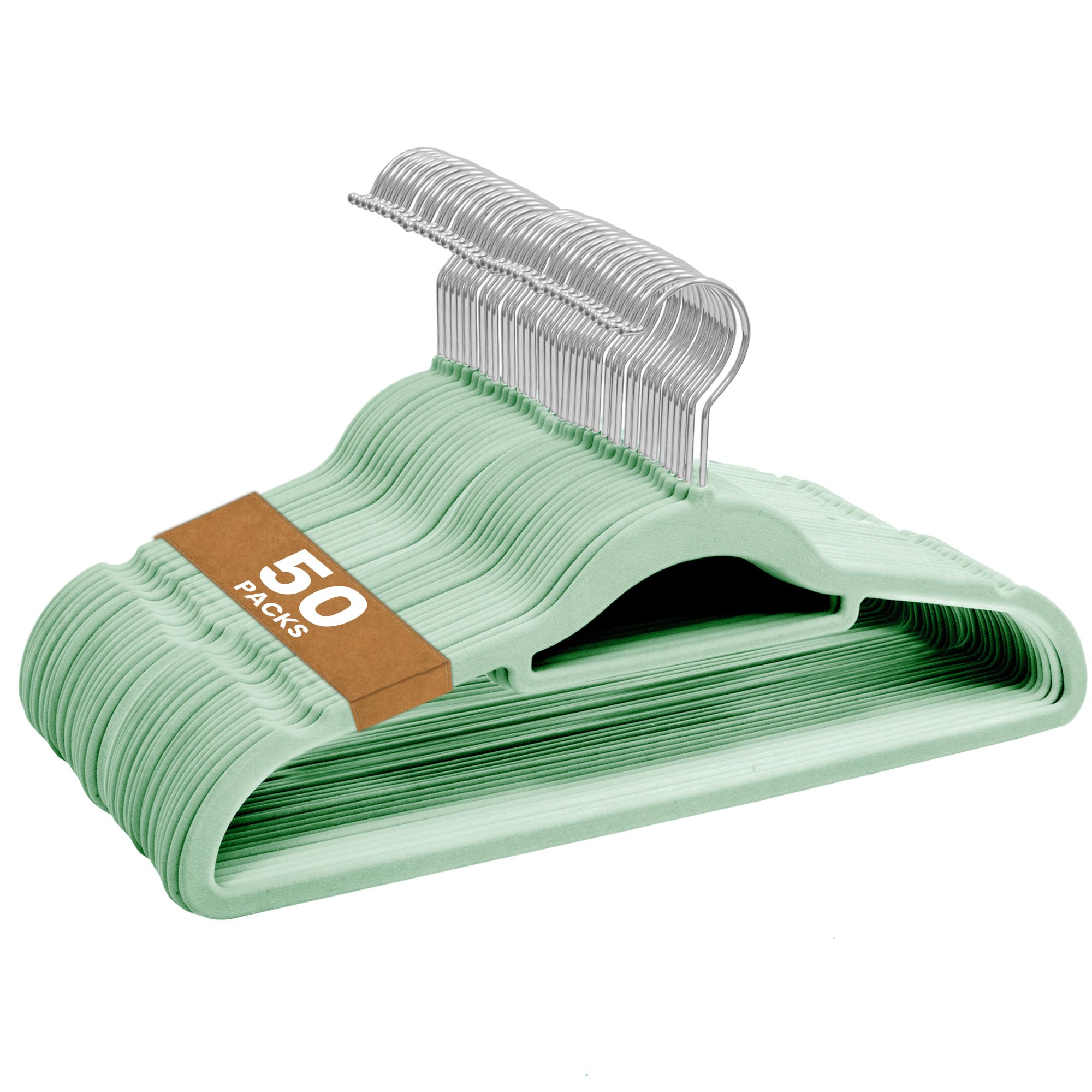 Sasha Morel Velvet Coat Hangers - 50 Pack Non-Slip Space Saving with Swivel Hooks | Mint Green 1