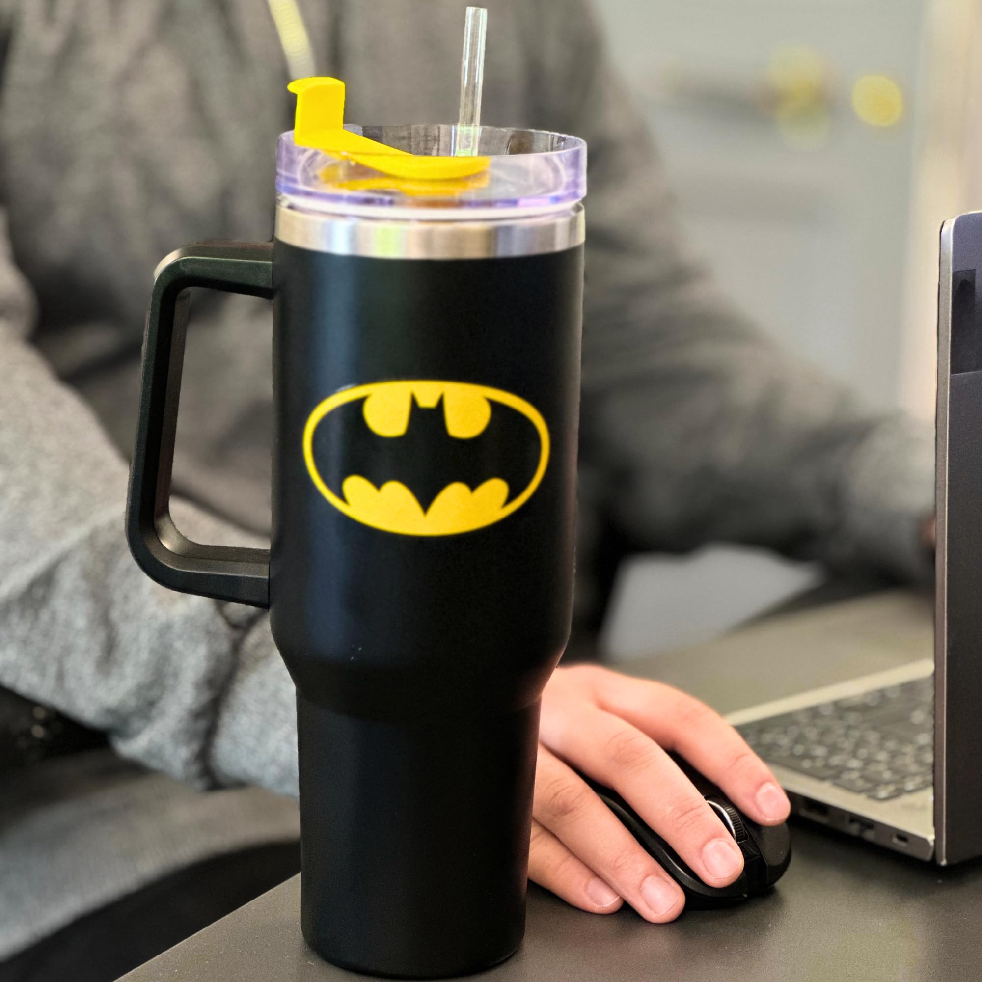 HOX Batman 1200ml Insulated Stainless Steel Tumbler with Handle and Straw | Cold 17Hrs/Hot 5Hrs 4