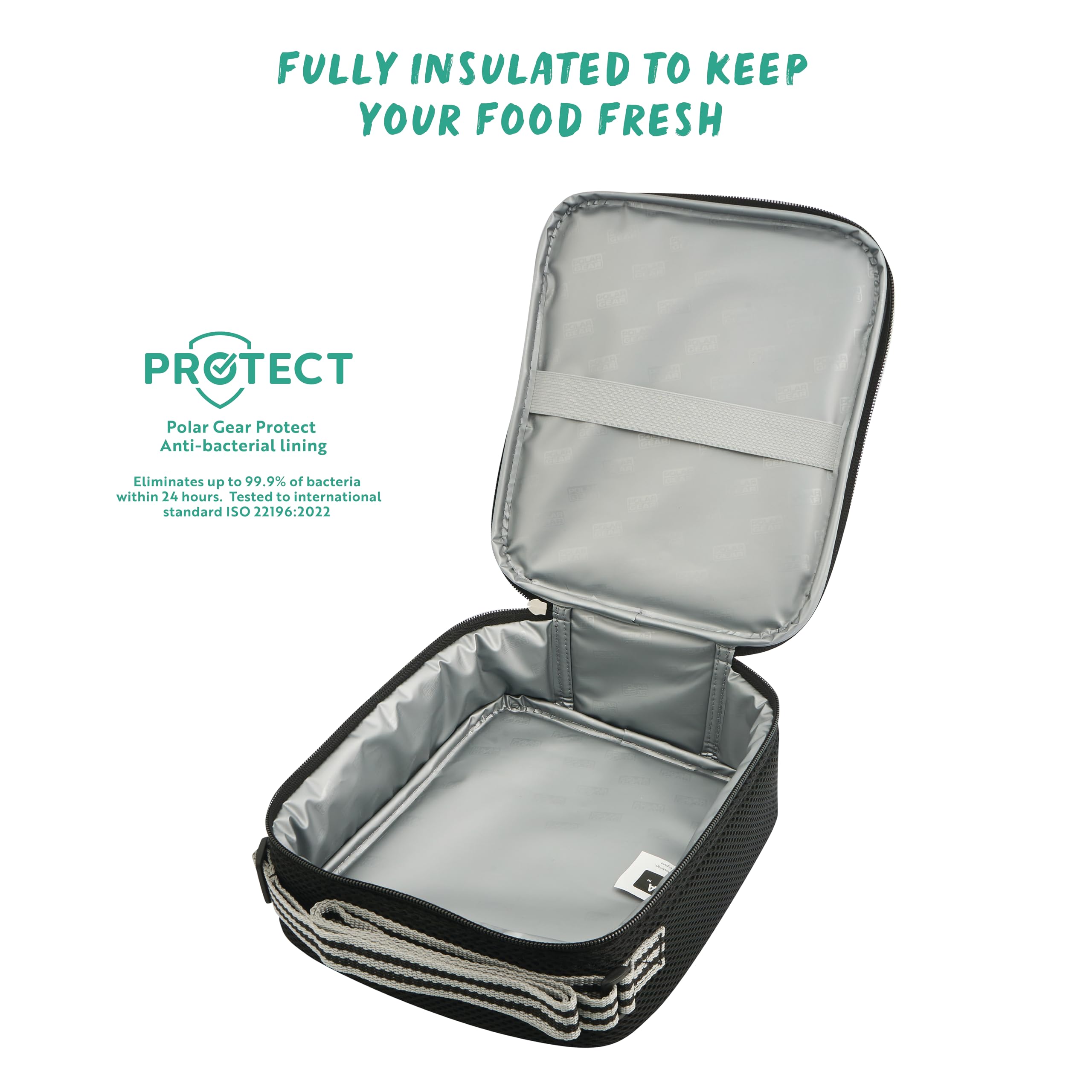 Polar Gear Insulated Kids Lunch Bag - Antibacterial Lining | Adjustable Strap | Graphite 3