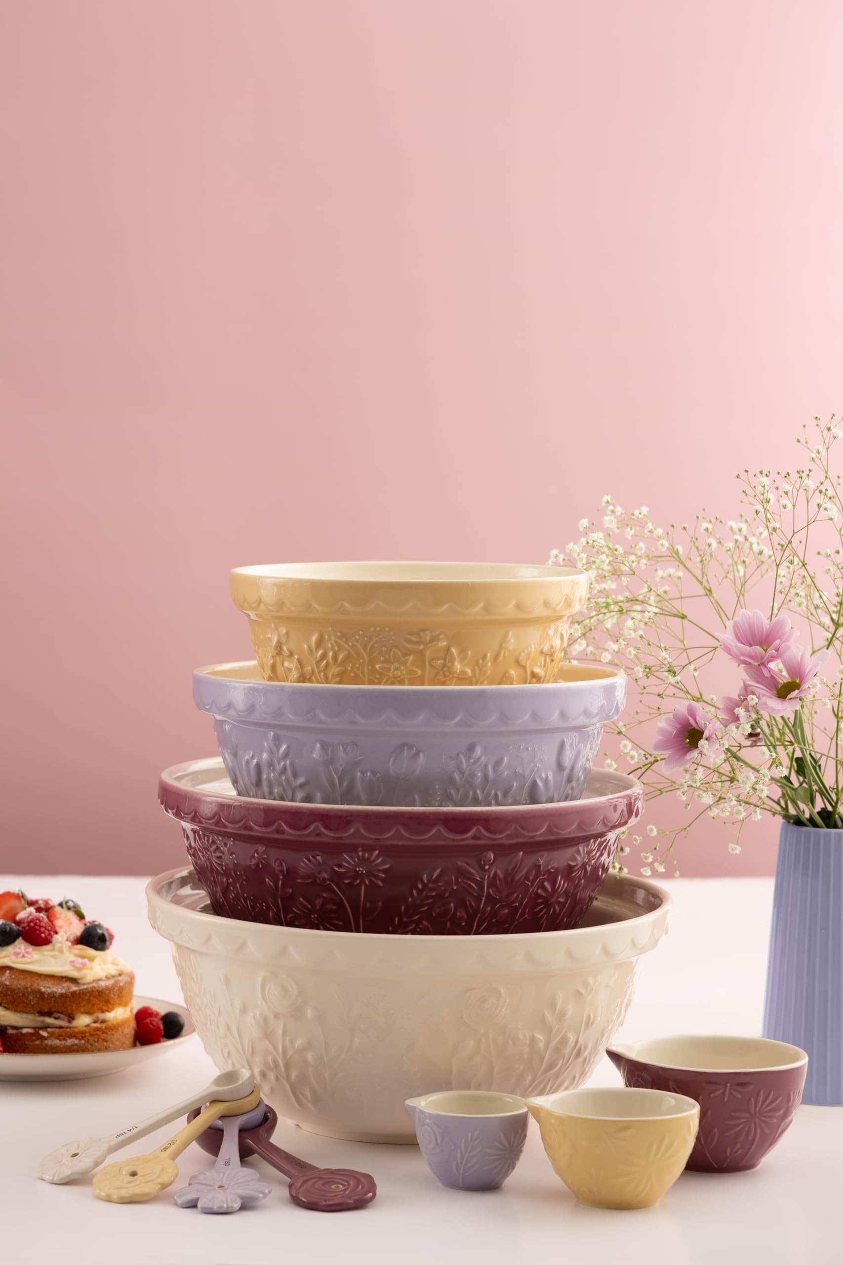 Mason Cash In The Meadow Measuring Cups - Set of 3 | Floral Embossed Stoneware Nesting Cups 4