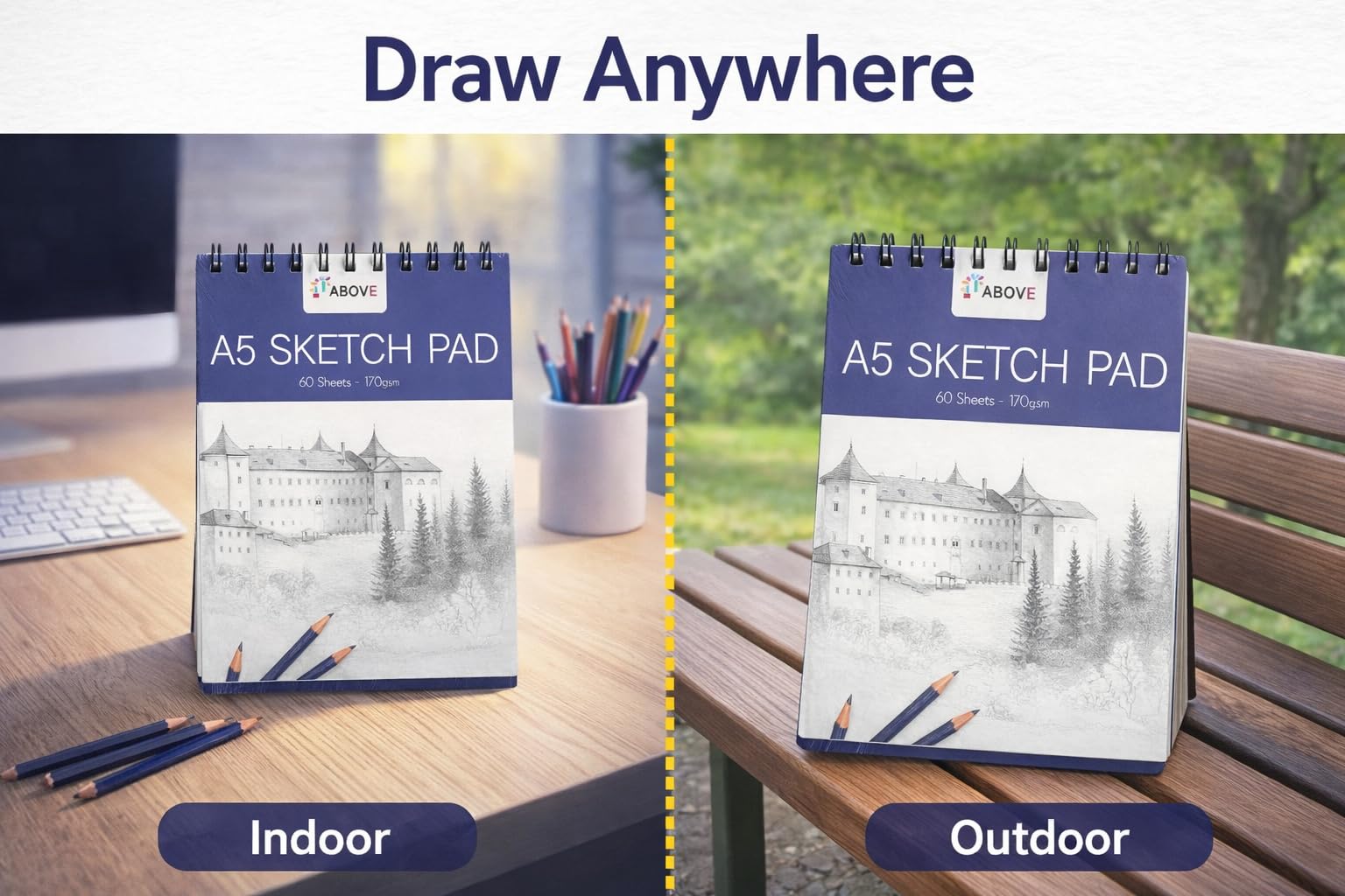 1ABOVE Artists Sketch Pad - 60 Sheets Spiral Bound A5 Drawing Paper | 170gsm Acid-Free 6