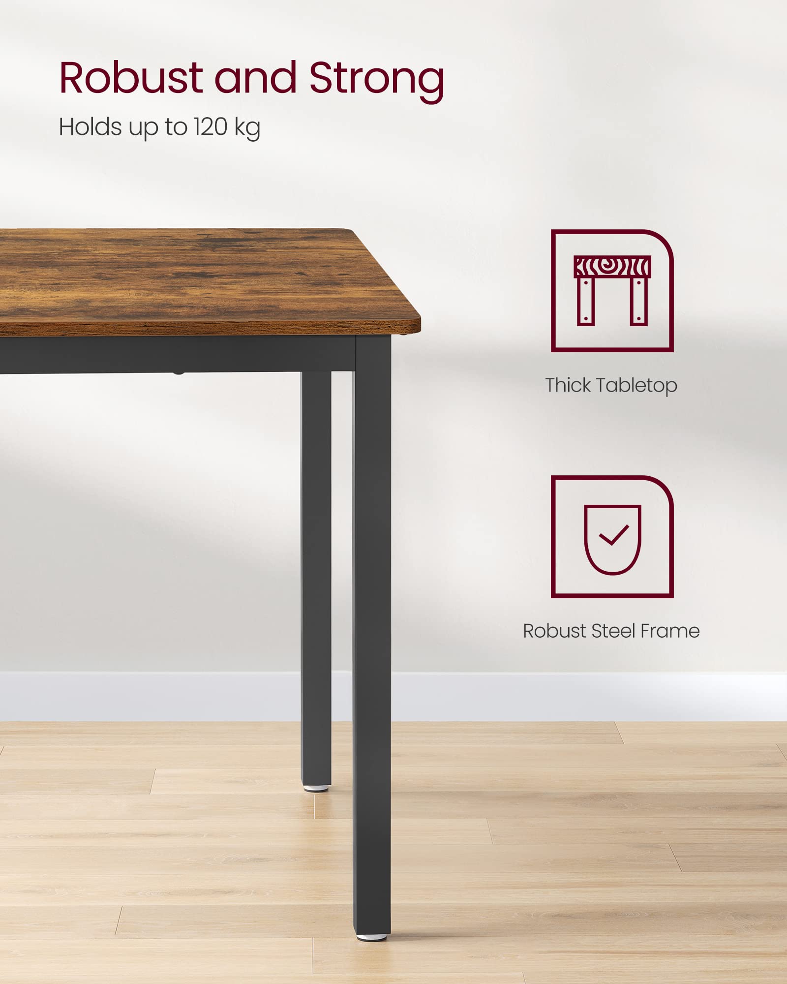 VASAGLE Dining Table for 4 People - Industrial Style | 110 x 70 cm | Rustic Brown & Black 4