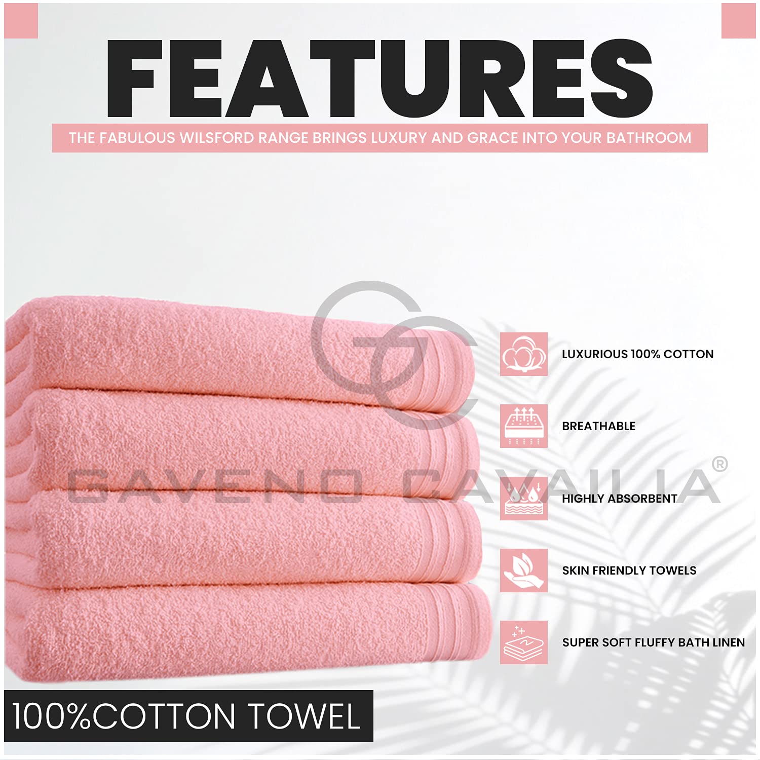 GC GAVENO CAVAILIA Wilsford Bath Sheets - 4 Pack Egyptian Cotton, 75x135 Cm, 450 GSM, Blush Pink 2