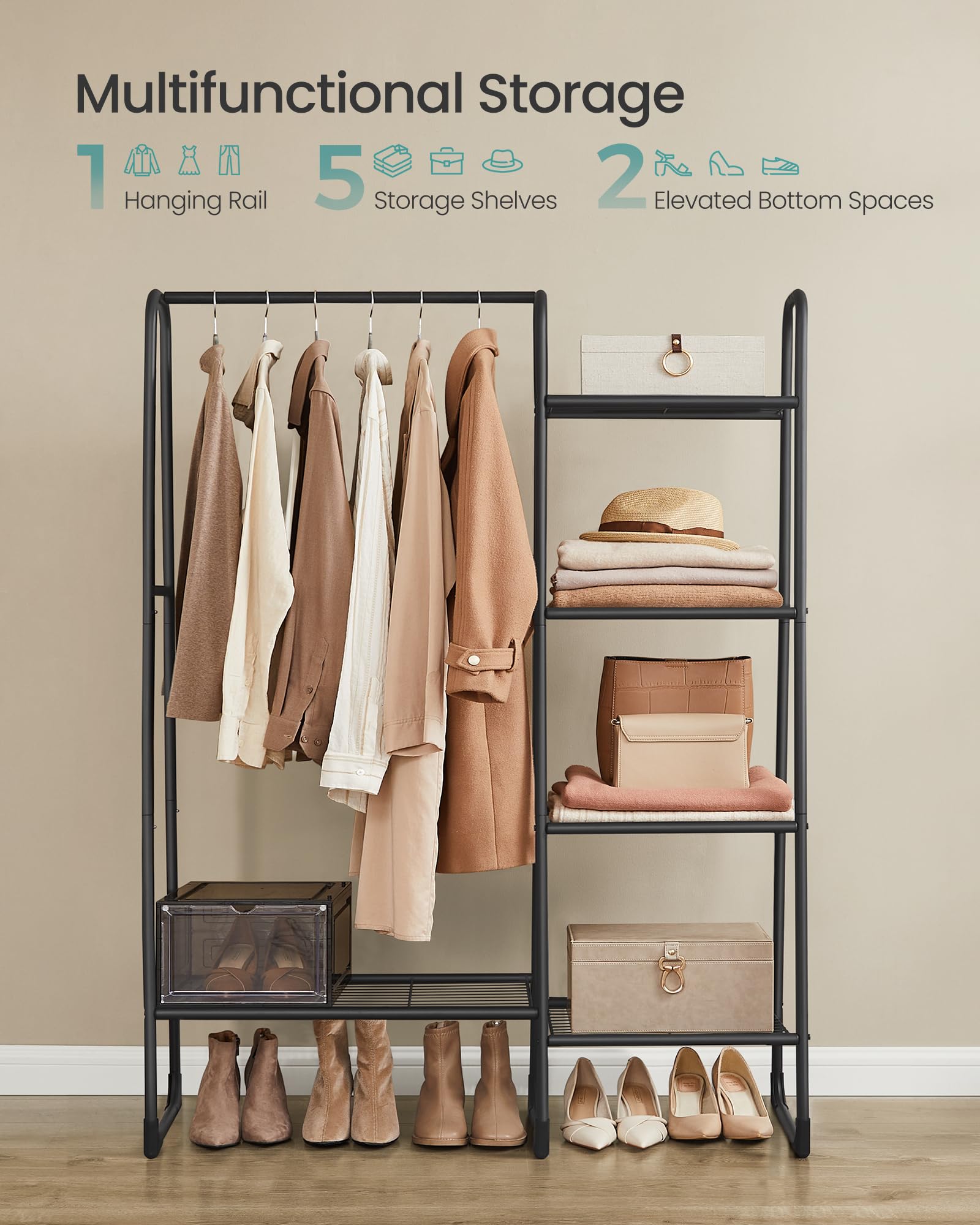 SONGMICS Freestanding Clothes Rack - 5 Shelves, Metal, Matte Black | 40 x 101.7 x 153.3 cm 4