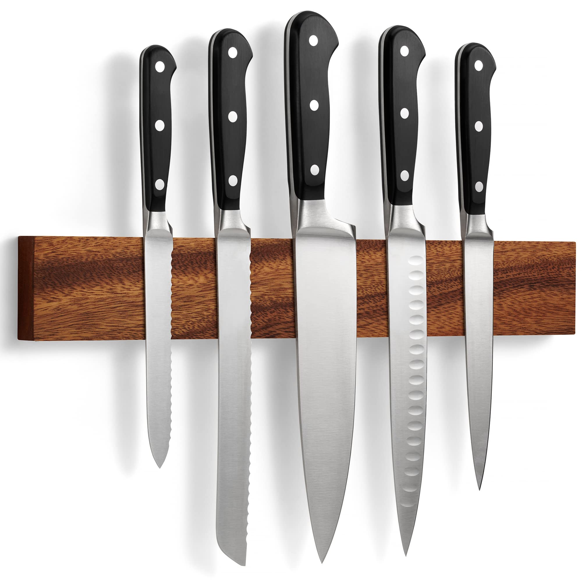 LARHN Magnetic Knife Rack in Walnut - 40 cm Wall Mount for Knives & Utensils | Extra-Strong Magnet 1