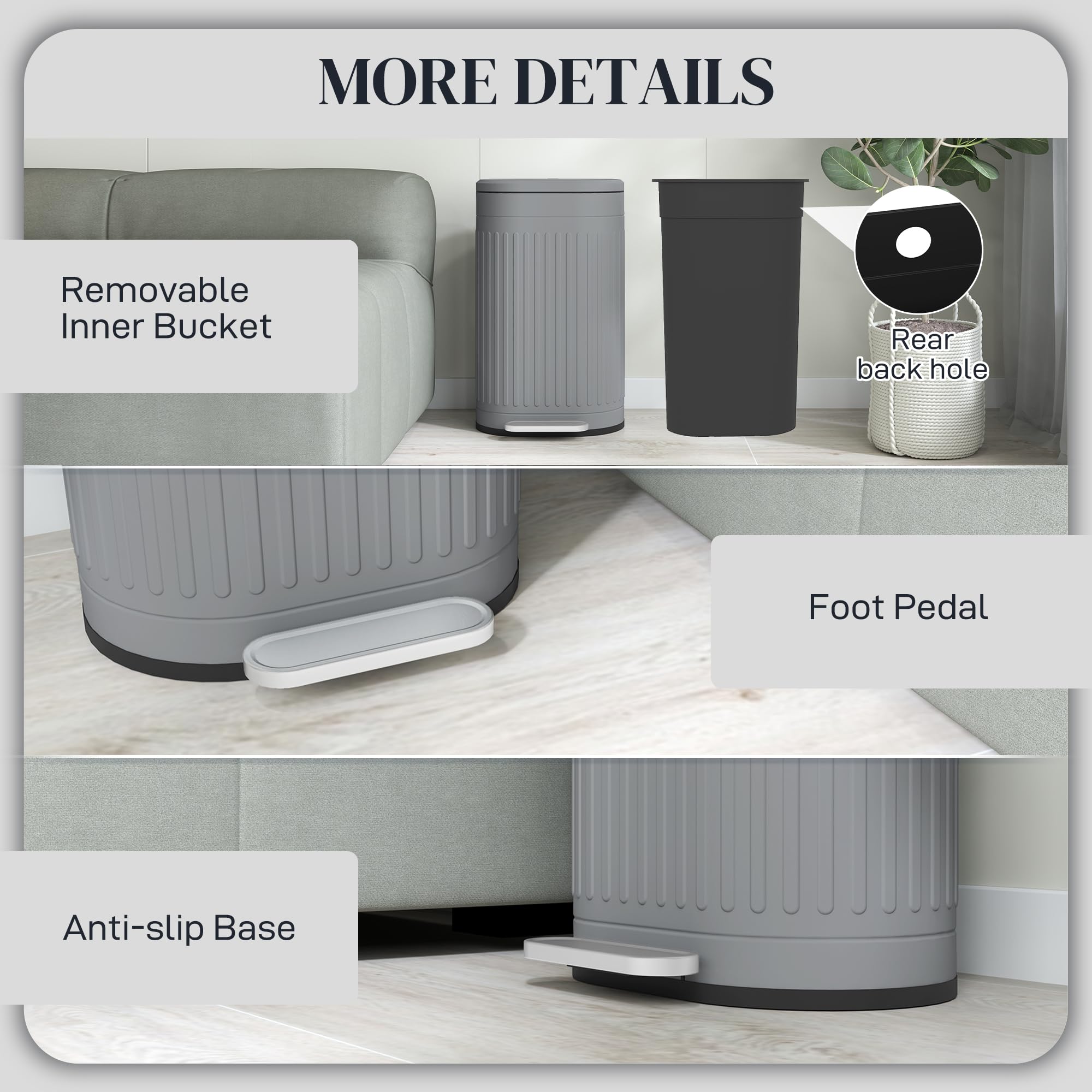HOMCOM 30L Pedal Bin - Fingerprint-Proof Metal Kitchen Trash Can with Soft-Close Lid 6