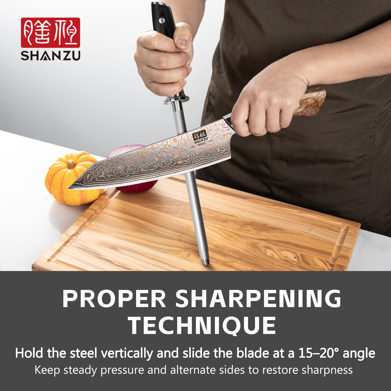 SHAN ZU Honing Steel 20CM Japanese Knife Sharpening Steel High Carbon Sharpening Rod 5