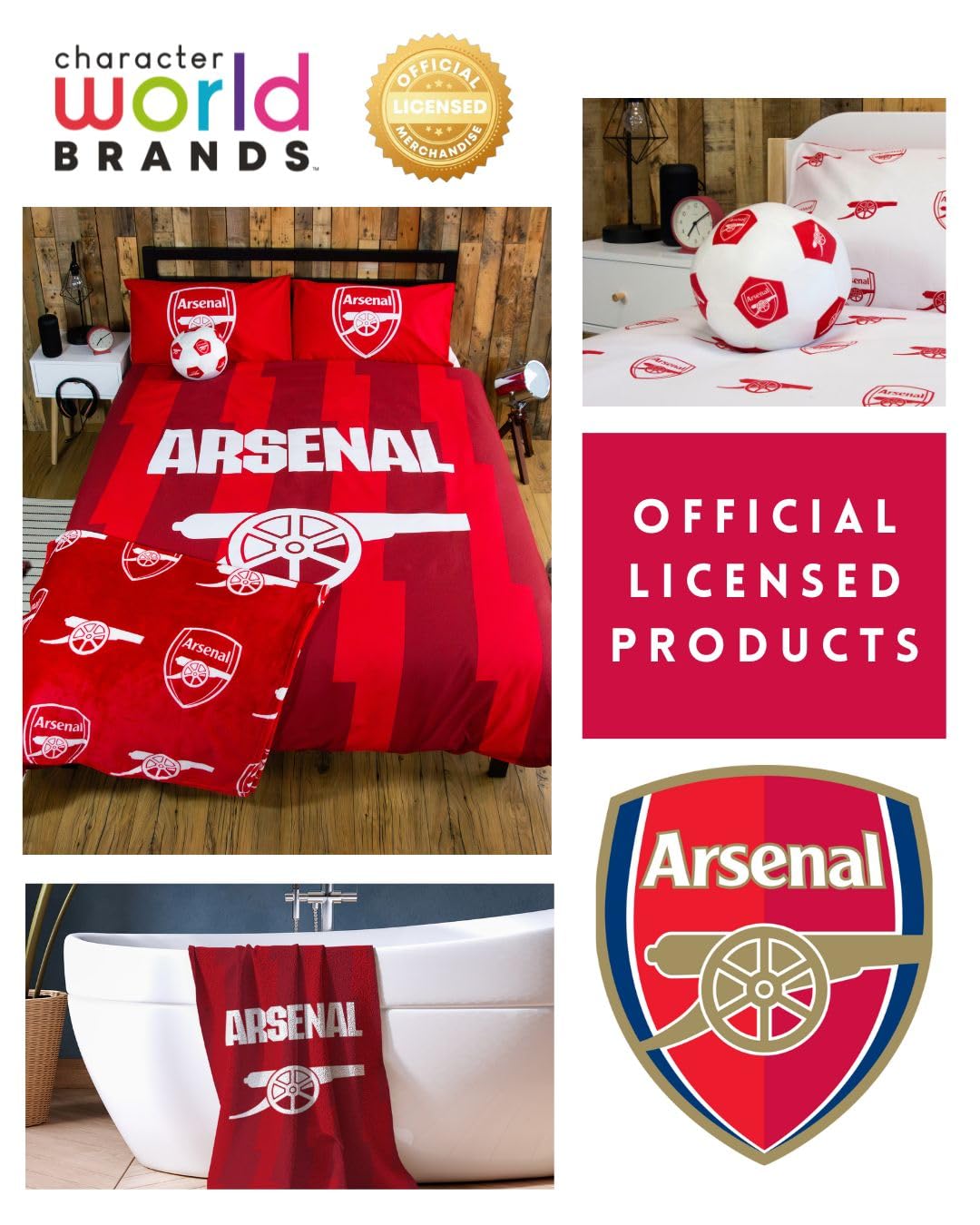 Character World Arsenal FC Official Double Duvet Cover Set | Reversible Red/White | Polycotton 7
