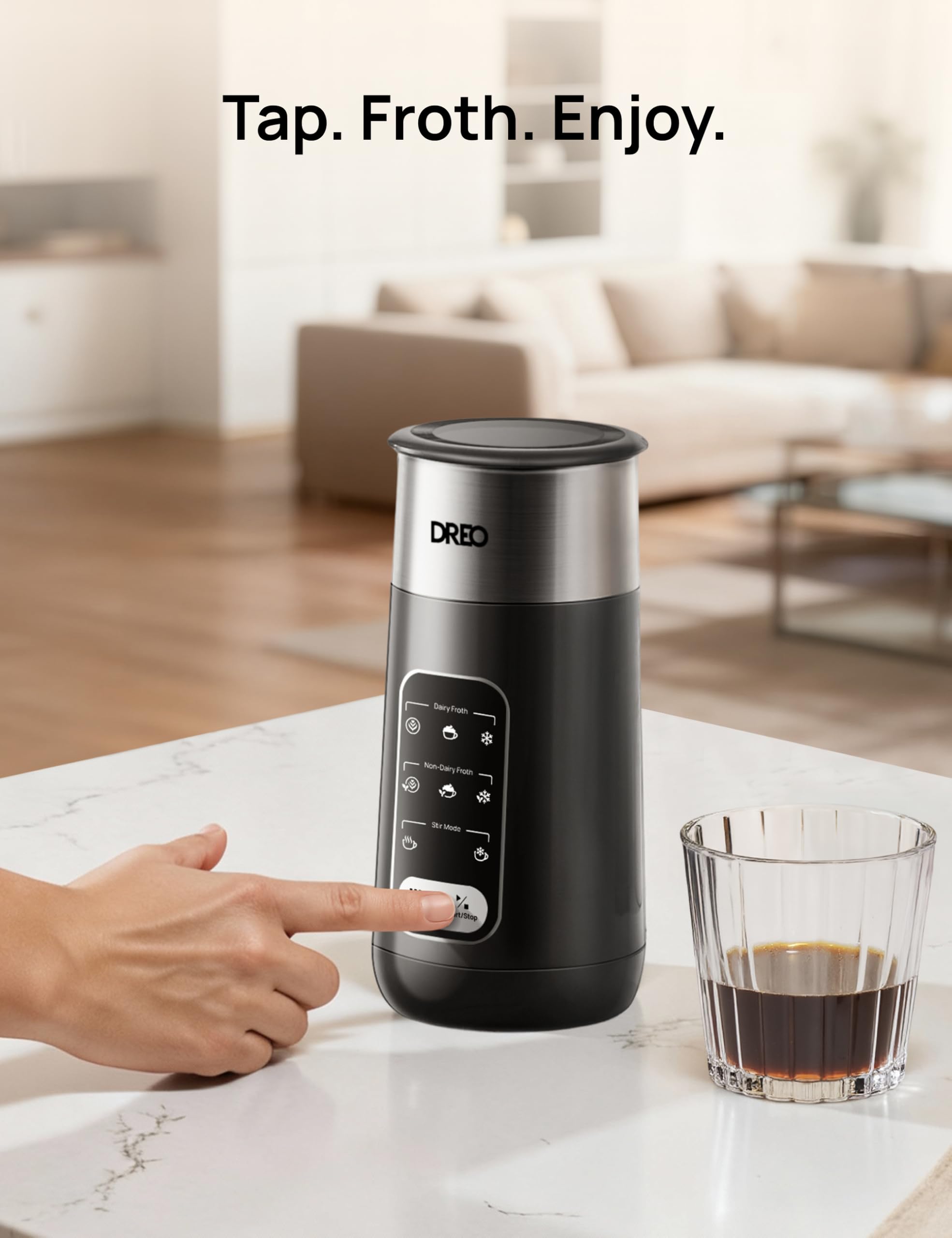 Dreo Electric Milk Frother - 8-in-1 Silent Steamer | Stainless Steel | Black Silver 5