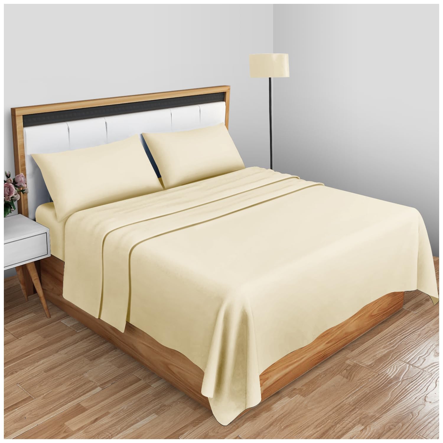 GC GAVENO CAVAILIA Plain Dyed Diamond Flat Sheet | Double Size | Cream | 50% Cotton 50% Polyester 1