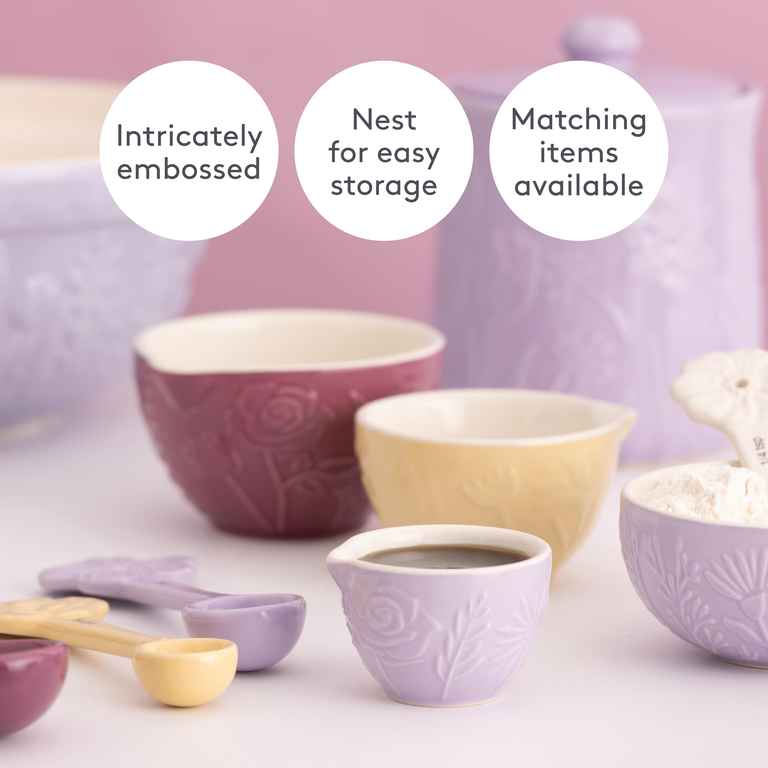 Mason Cash In The Meadow Measuring Cups - Set of 3 | Floral Embossed Stoneware Nesting Cups 5