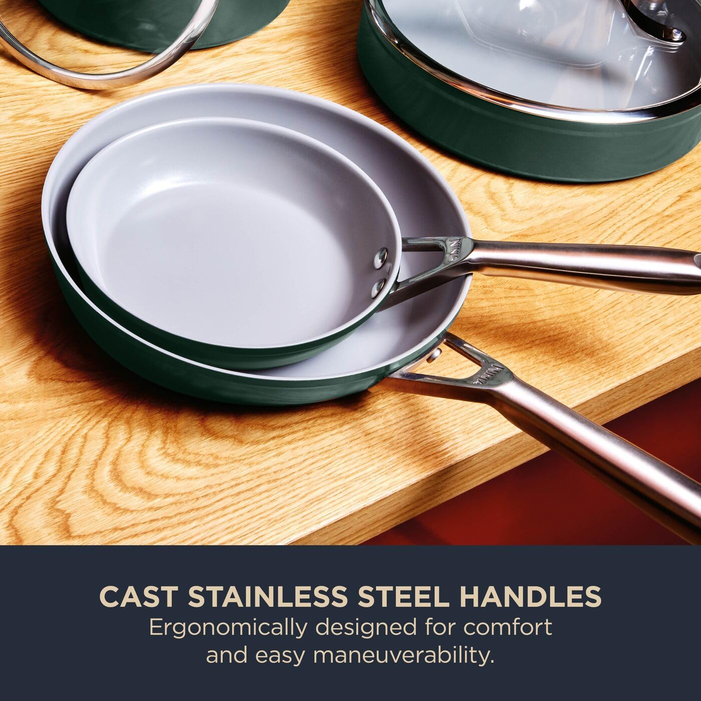 Ninja ZEROSTICK Ceramic Pro 26 cm Sauté Pan with Glass Lid | PTFE-Free | All Hob Compatible | Green 7