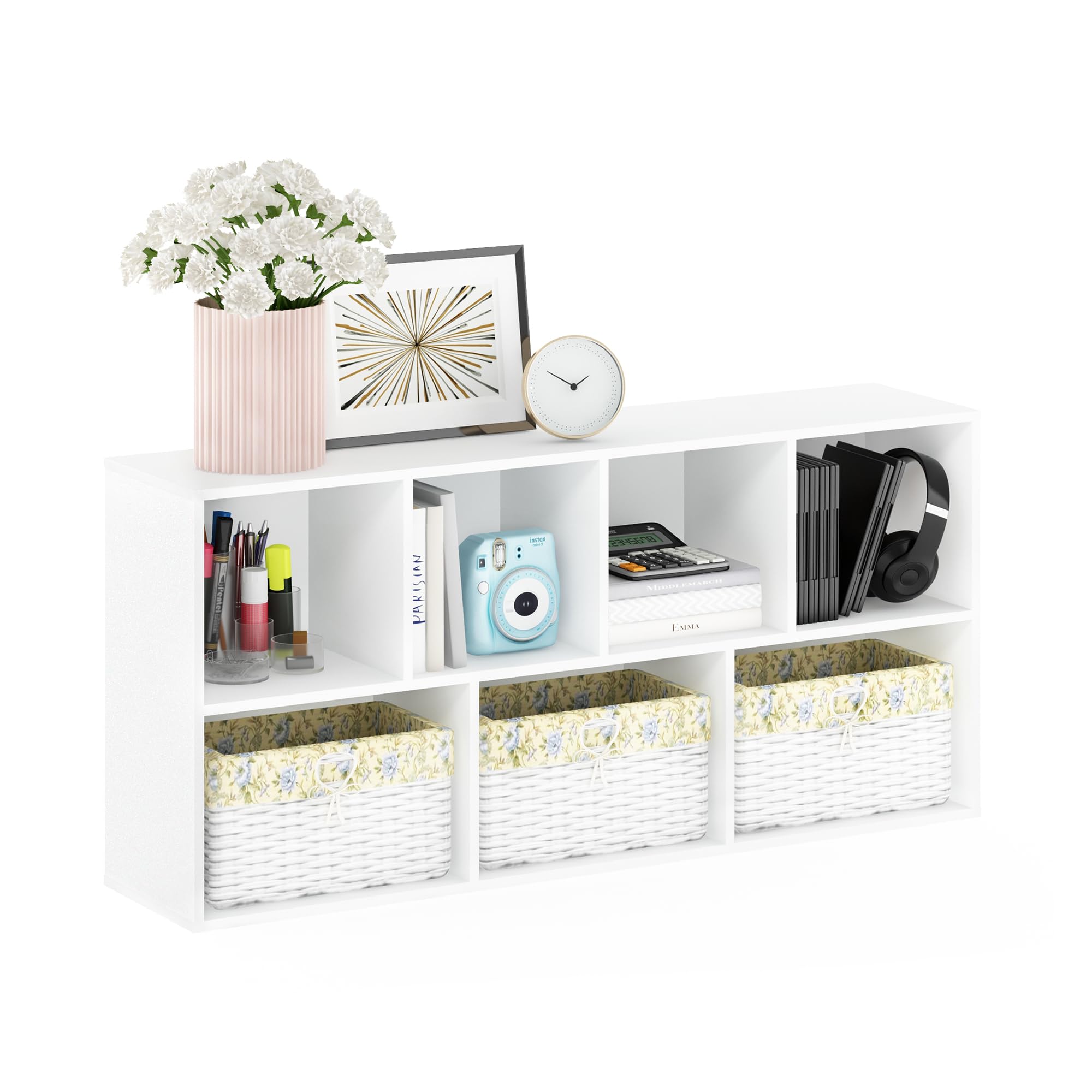 Furinno LUDER 7-Cube Book Shelf - White Engineered Wood | 49.5cm W x 105.9cm H | Freestanding 6