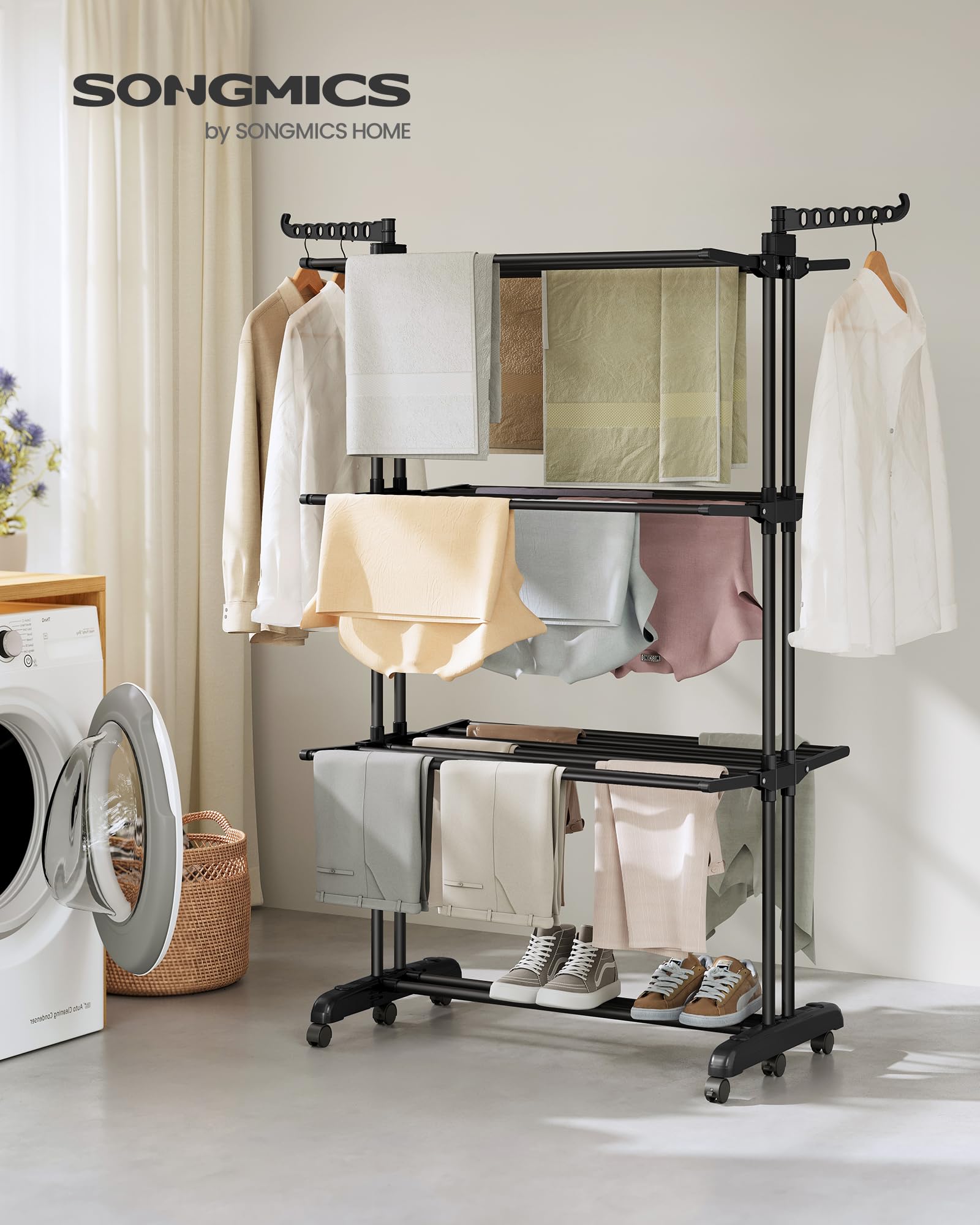 SONGMICS Large 4-Tier Foldable Clothes Drying Rack Horse | 41kg Capacity | Ink Black 2