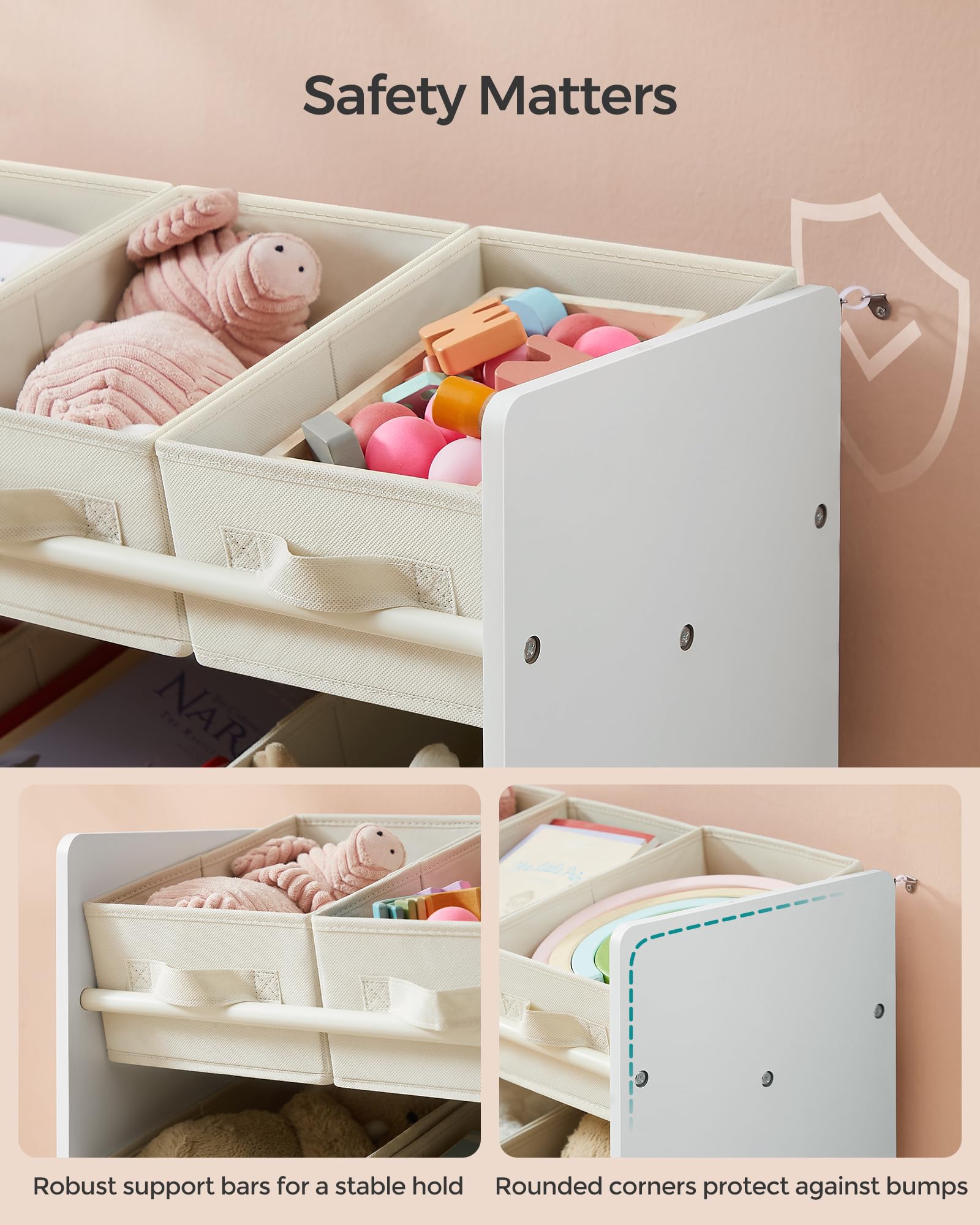 SONGMICS Toy Organiser Shelf with 9 Non-Woven Fabric Boxes | Cloud White | 60cm Height 5