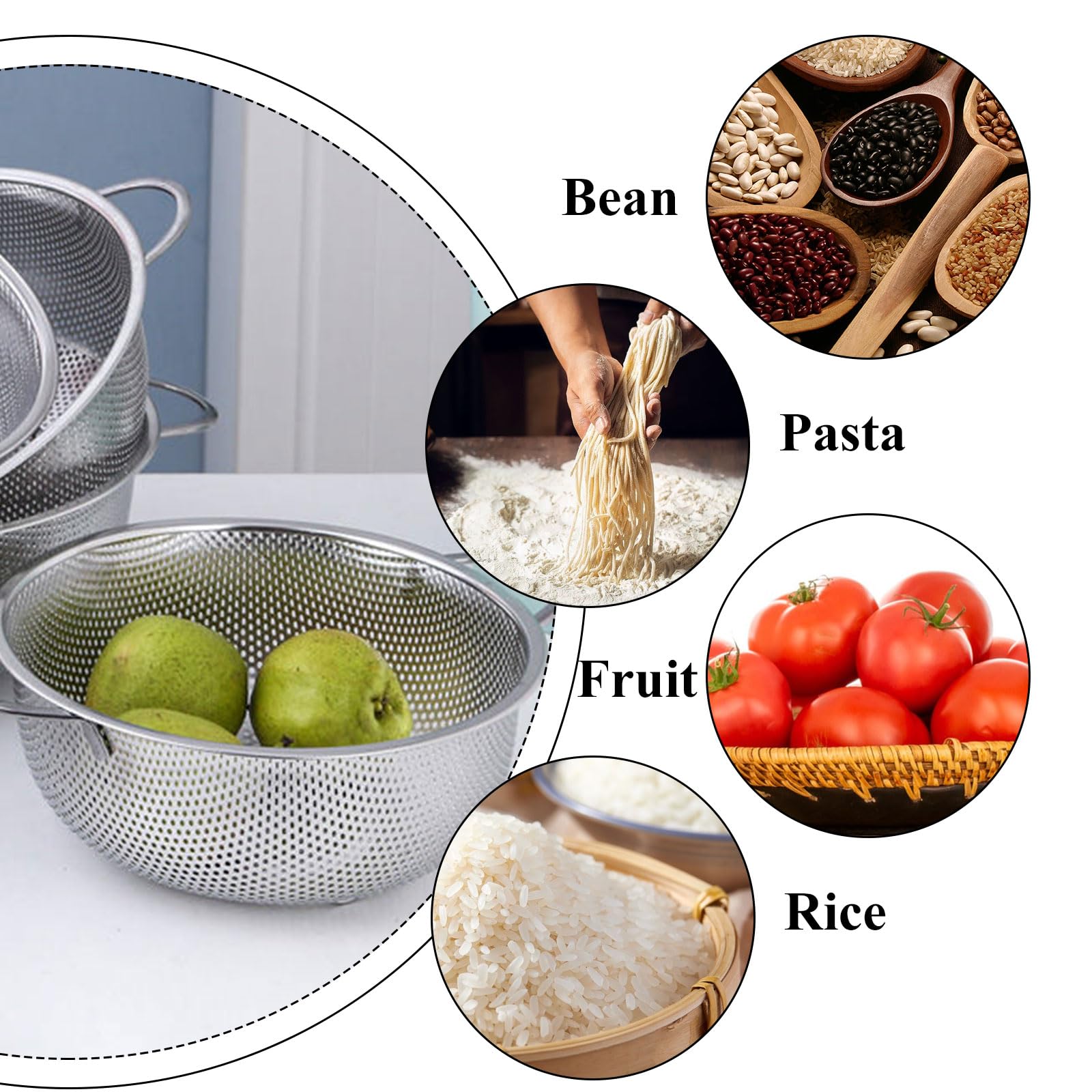 ASelected Stainless Steel Colander - 22CM Diameter, Micro-Perforated, Rustproof | Silver 4