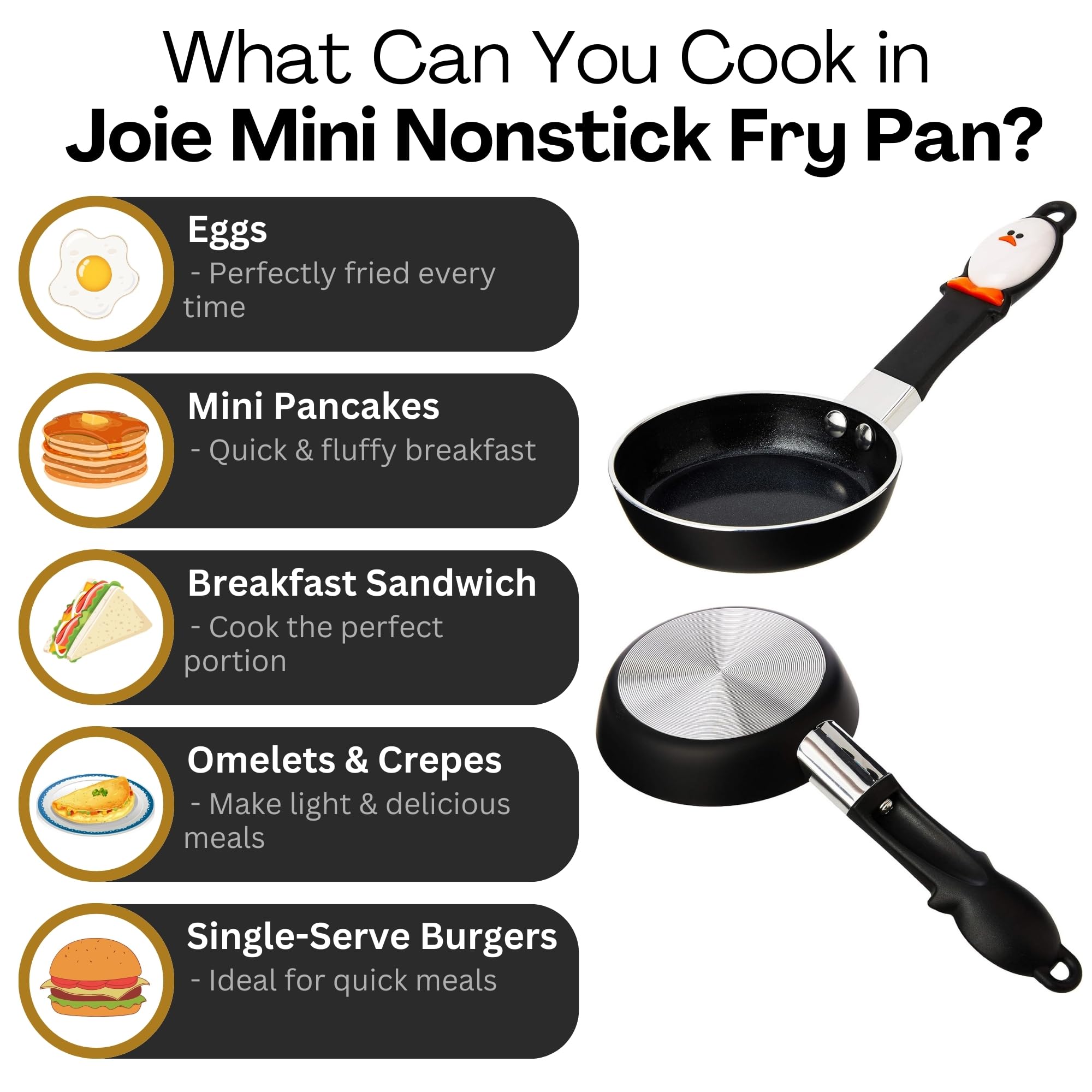 Joie 50162 Whisky Egg Non-Stick Fry Pan - 4.5-Inch Mini Size | Heat Resistant Handle 3