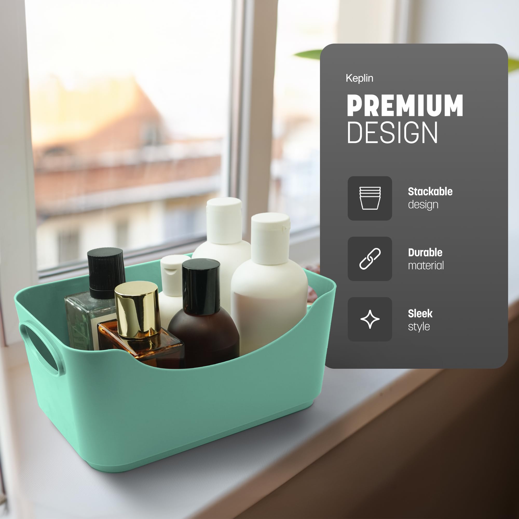 KEPLIN 5 Pack Plastic Studio Baskets with Sturdy Handles | Space-Saving | 25.5 x 17 x 11 cm 3