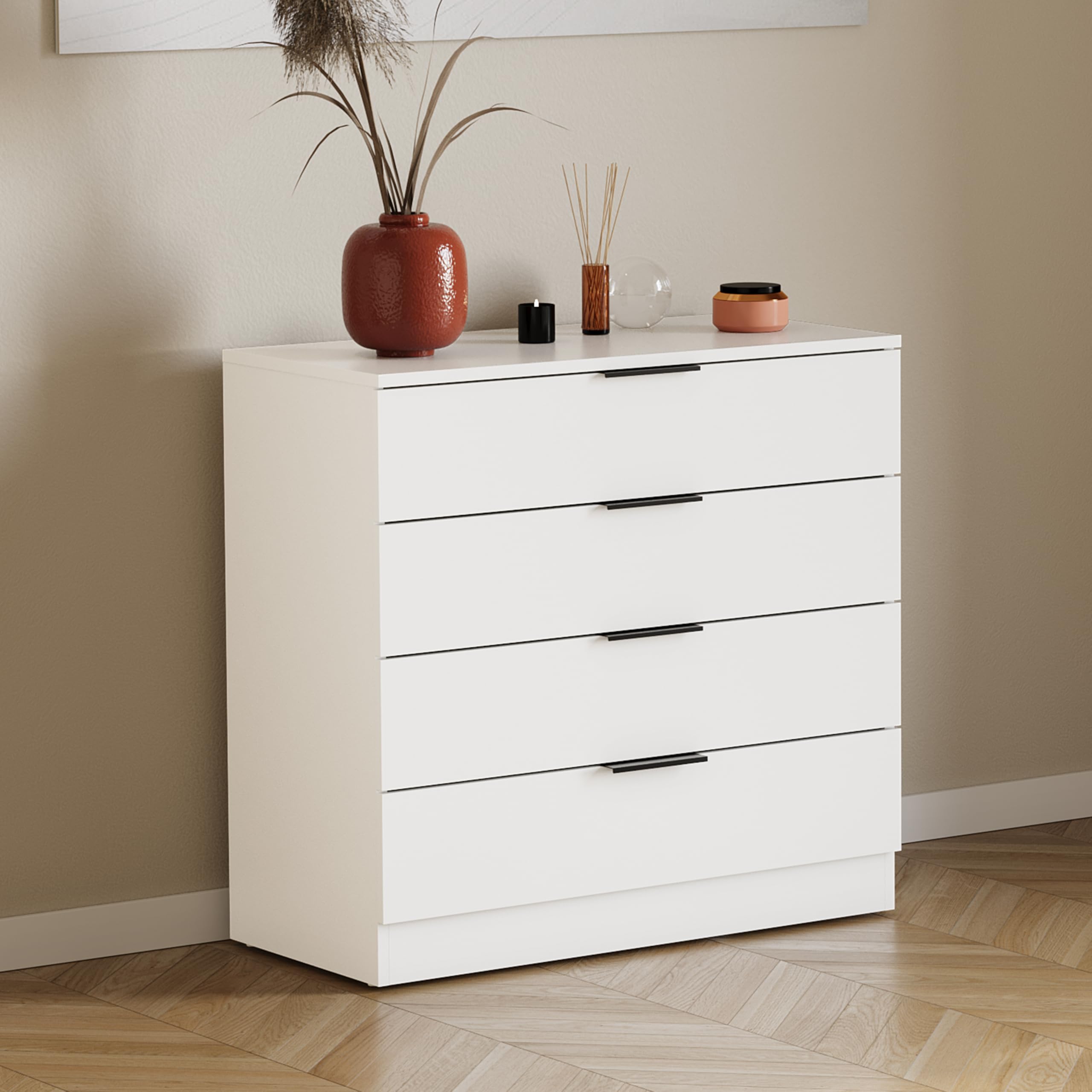 Vida Designs Trega 4 Drawer Chest of Drawers - White | 74H x 66W x 36D cm | Engineered Wood 1