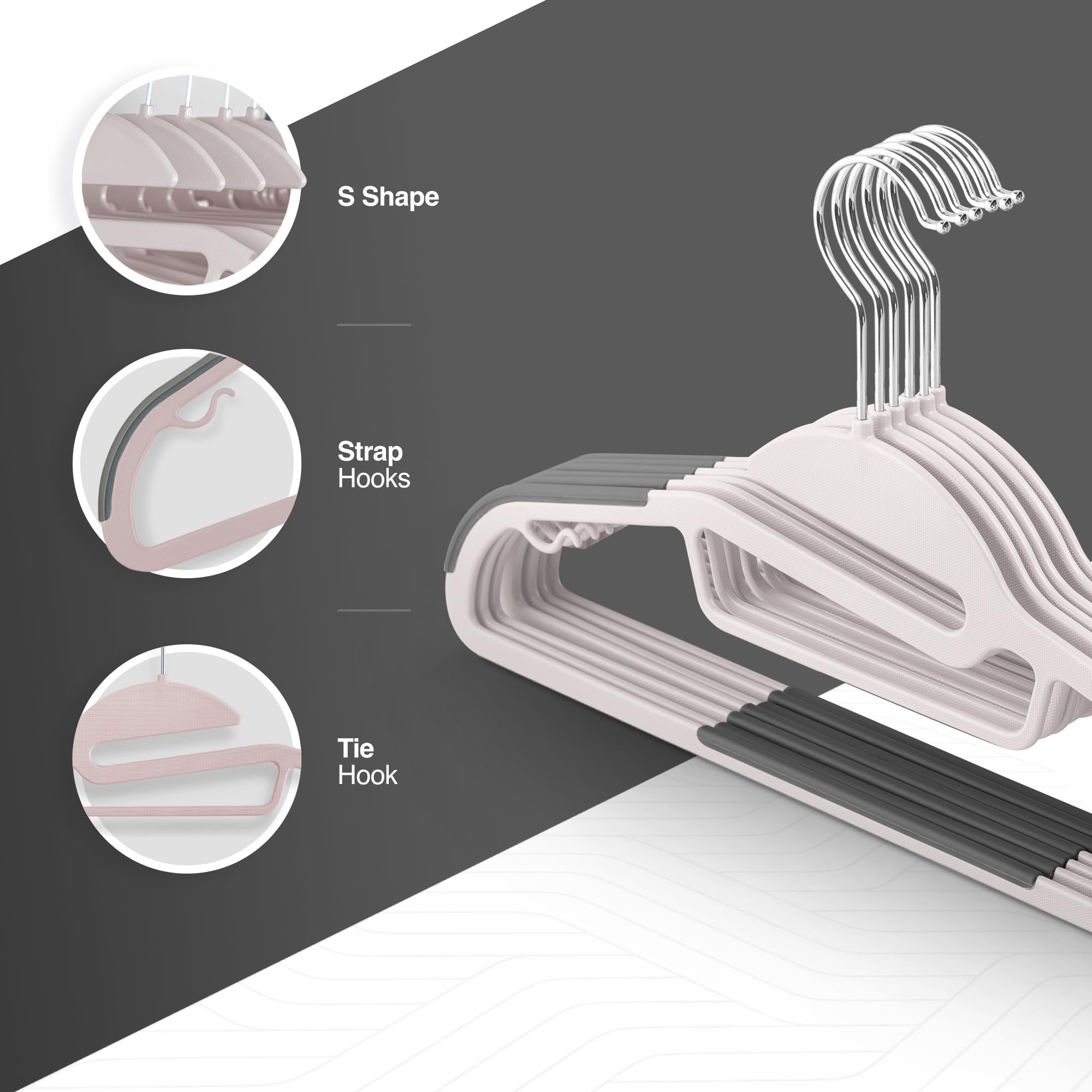KEPLIN 20-Pack Non-Slip Velvet Hangers - Space Saving Slimline Design | 360° Swivel Hooks | Durable Plastic 4