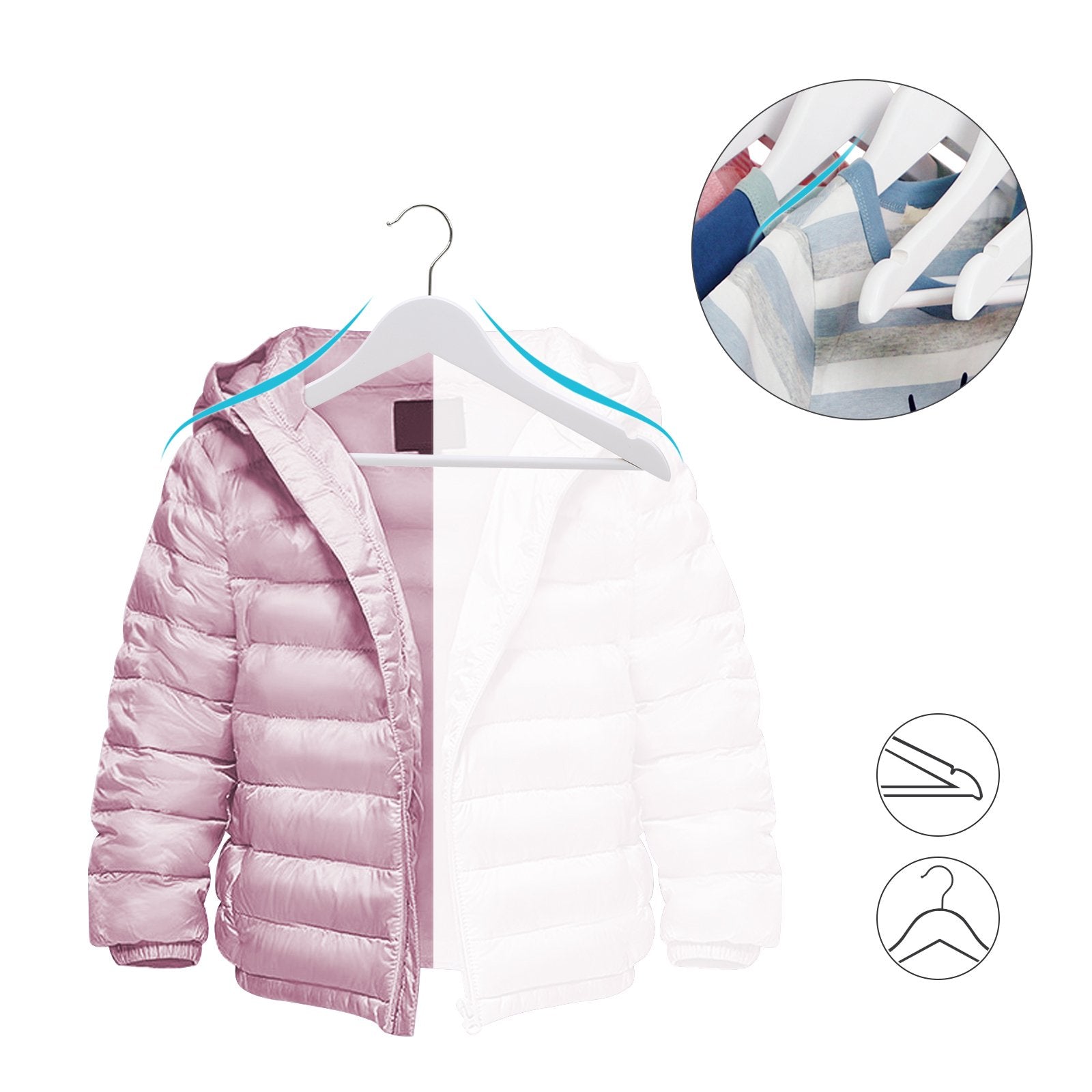 SONGMICS Wood Children's Hangers - Pack of 20 Kid's Clothes Hangers with Trousers Bar | White Finish 6