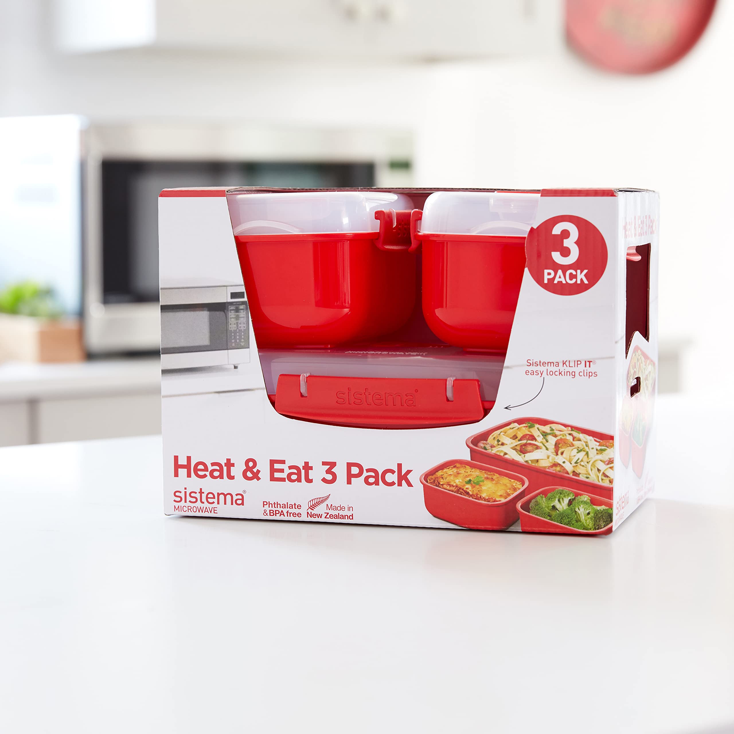 Sistema Heat and Eat Microwave Container Set - 3 Count (1.25 L, 525 ml) | BPA-Free, Red 7