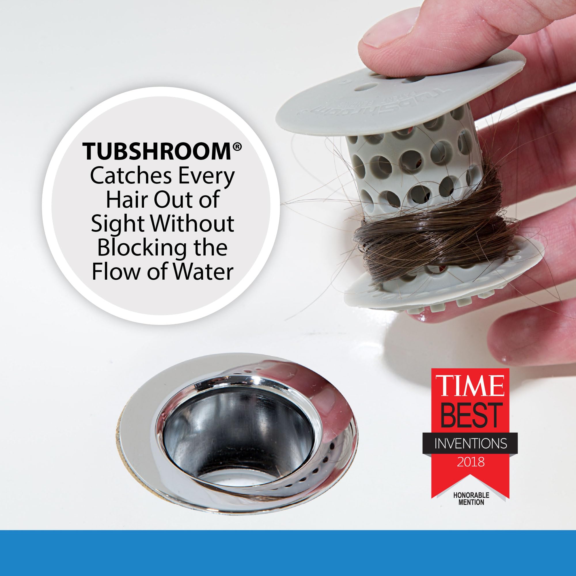 TubShroom Silicone Tub Drain Protector Hair Catcher Strainer Snare | Fits Standard 1.5 Inch Drains | Grey 6