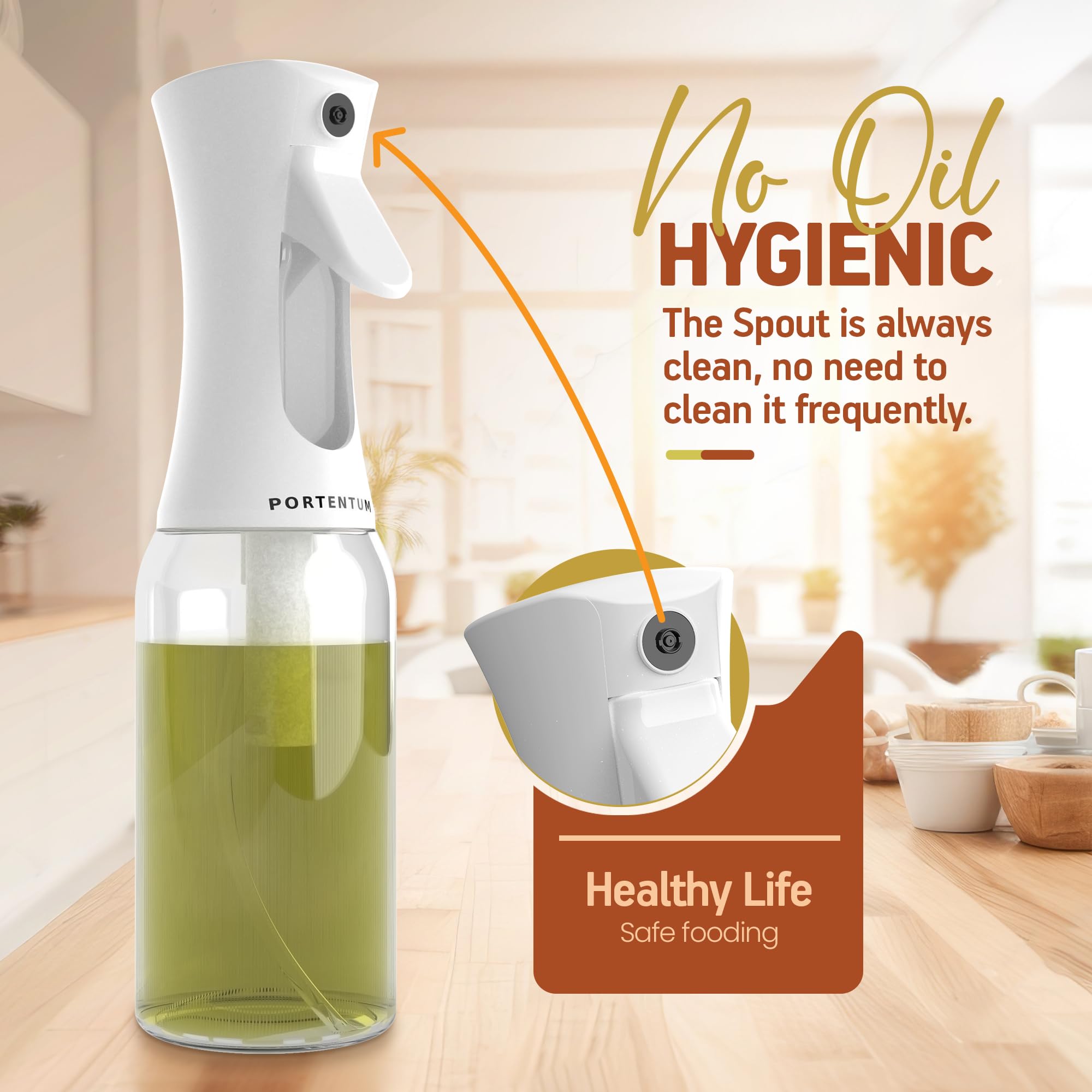 PORTENTUM Oil Sprayer Bottle - 300ml Glass Dispenser for Kitchen & Air Fryer | Fine Mist 5