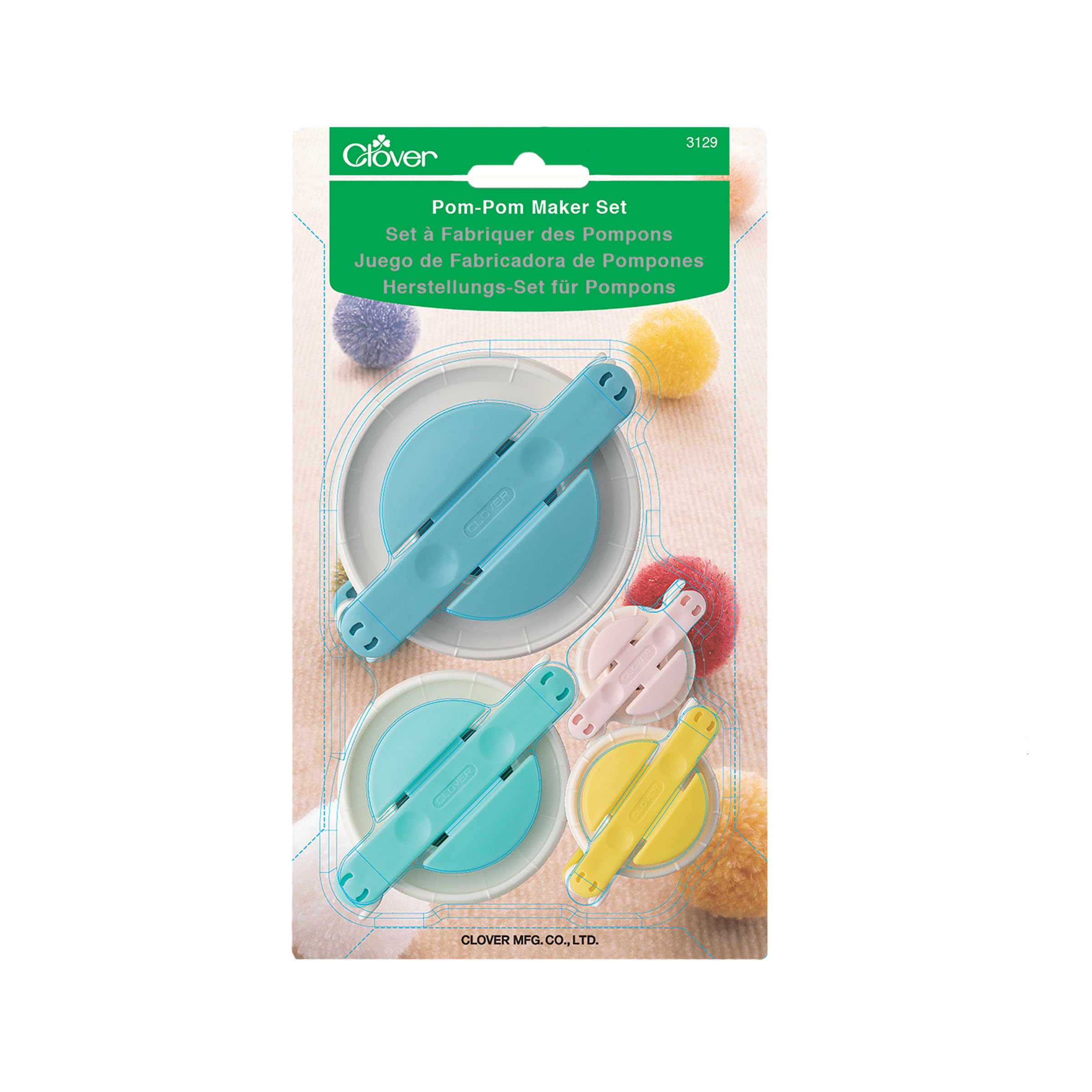 Clover Pom Maker Set - 4 Pack | ABS Resin, Polypropylene & Stainless Steel | Includes Tape Measure 1