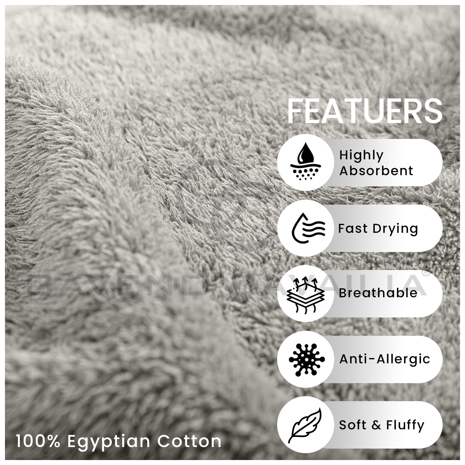GC GAVENO CAVAILIA 8 Piece Towel Set - 450 GSM, Silver, 100% Cotton | 2 Bath, 2 Hand, 4 Face Towels 4