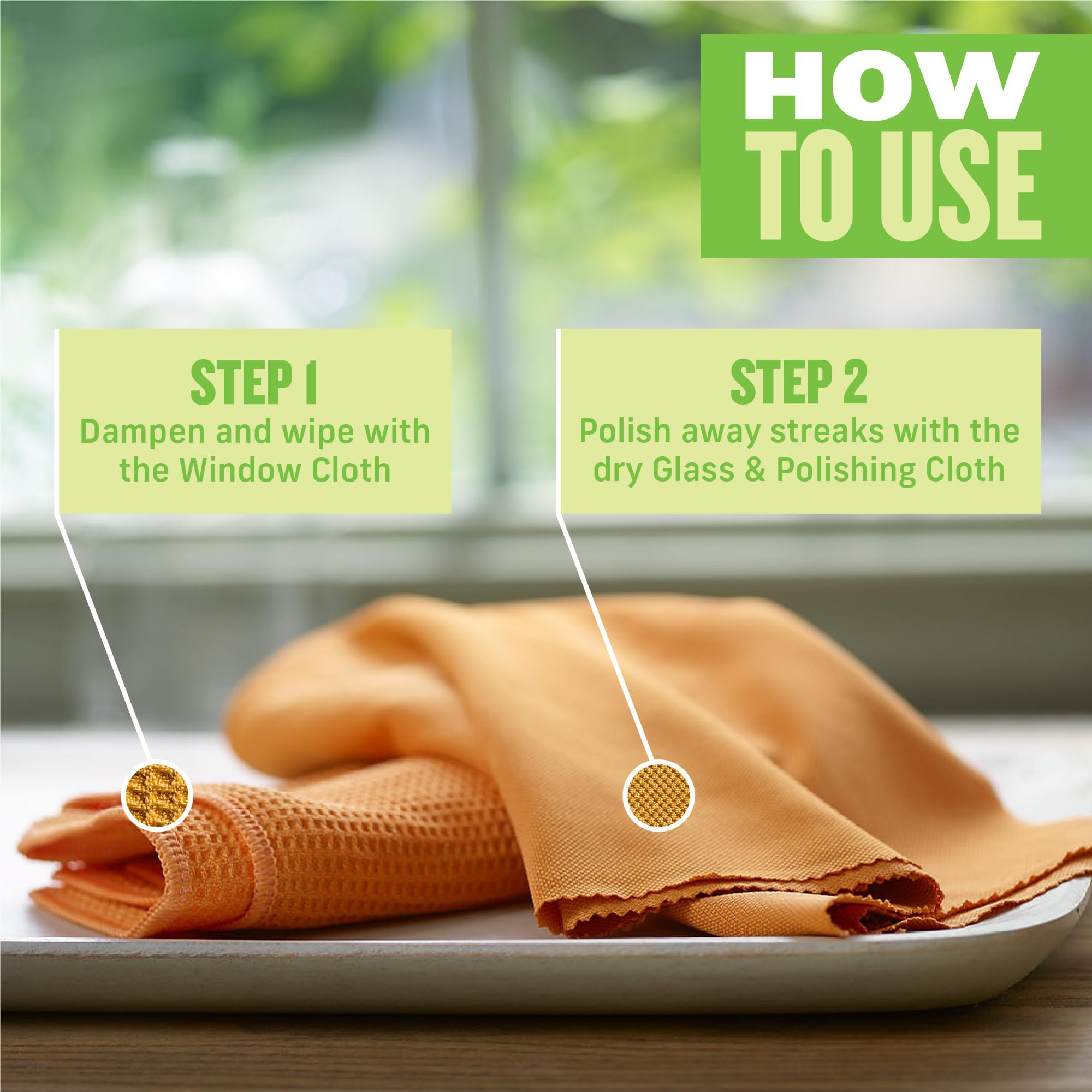 E-Cloth Window Cleaning Set - Streak-Free Microfibre Cloths | 2 Cloth Set | 300 Wash Guarantee 2