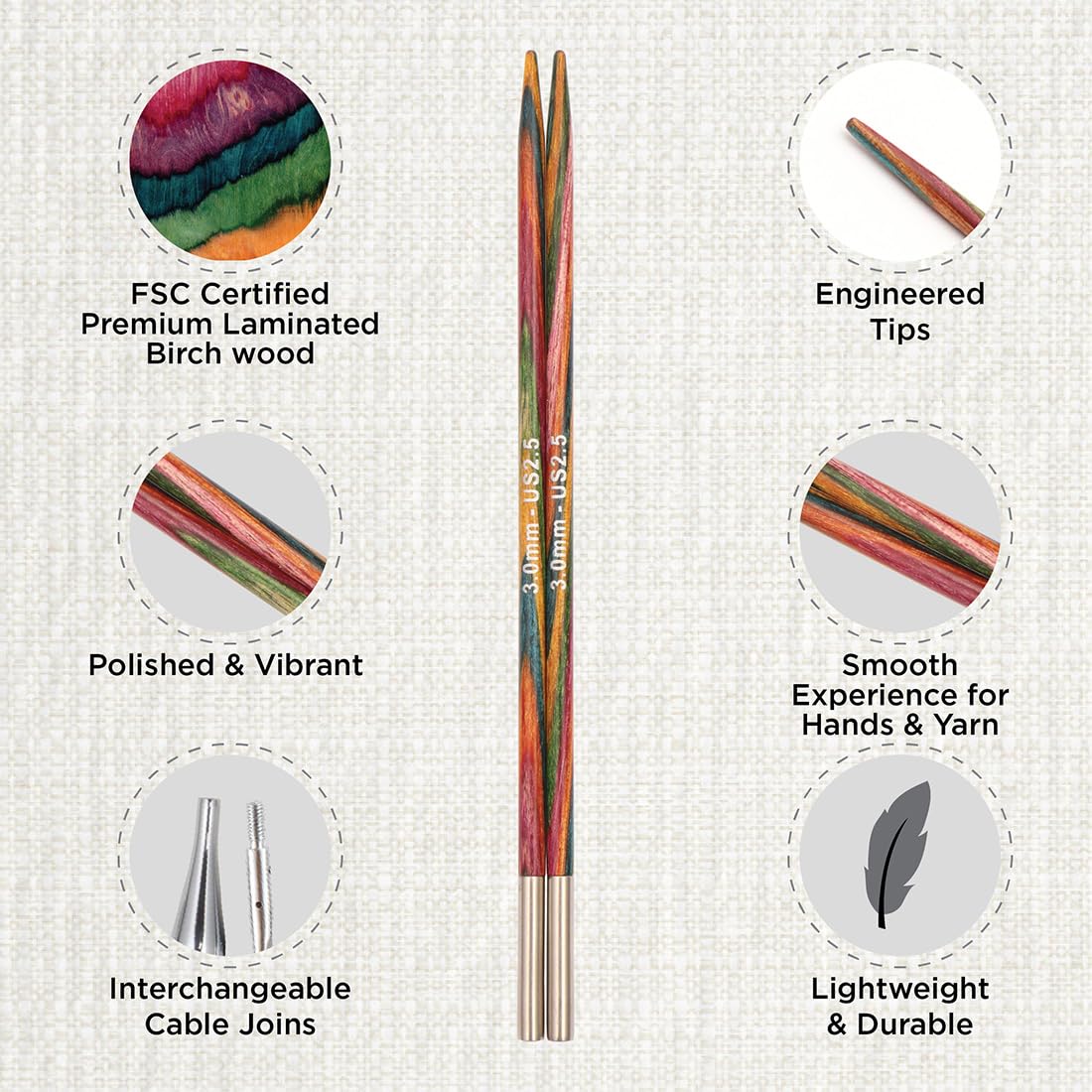 KnitPro Symfonie Starter Interchangeable Circular Needle Set | Birch Wood | 4mm-6mm 3