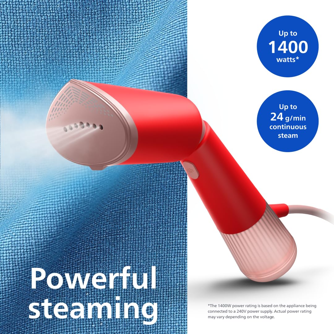 Philips 5000 Series Handheld Steamer - 1400W Power, 24g/min Steam, 35s Heat-up | Red 3