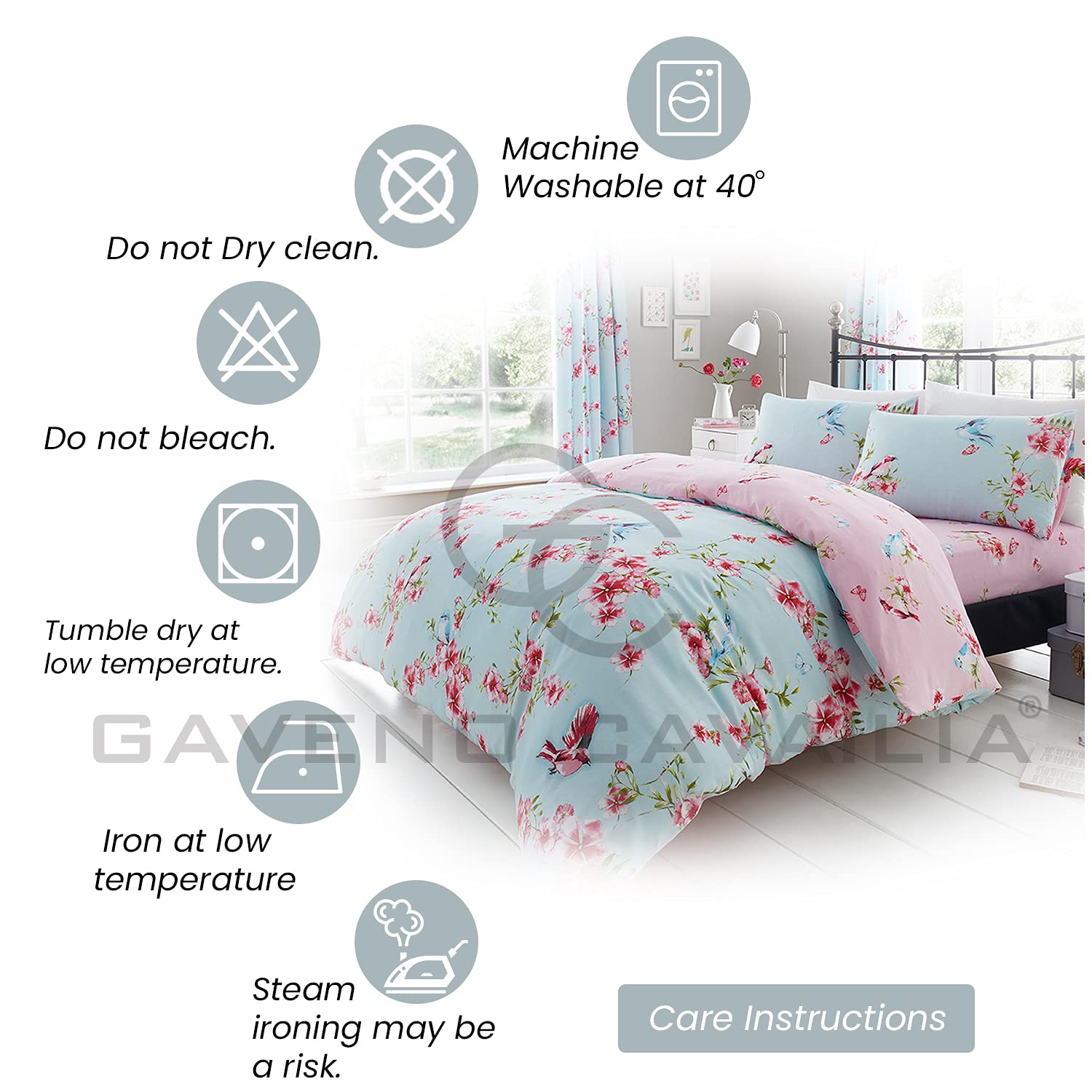 GC GAVENO CAVAILIA Premium Floral Duvet Cover Set - Reversible Blossom Design | Double Size | Polycotton 5
