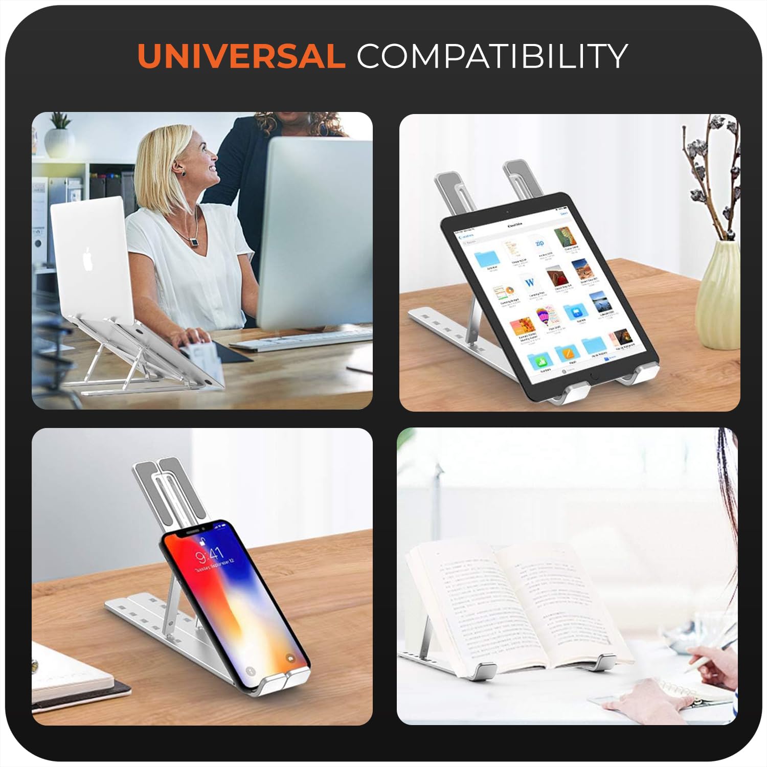 Roe Tenpo Laptop Stand for Desk - 6 Levels Height Adjustable Riser | Aluminum Alloy | Foldable 8