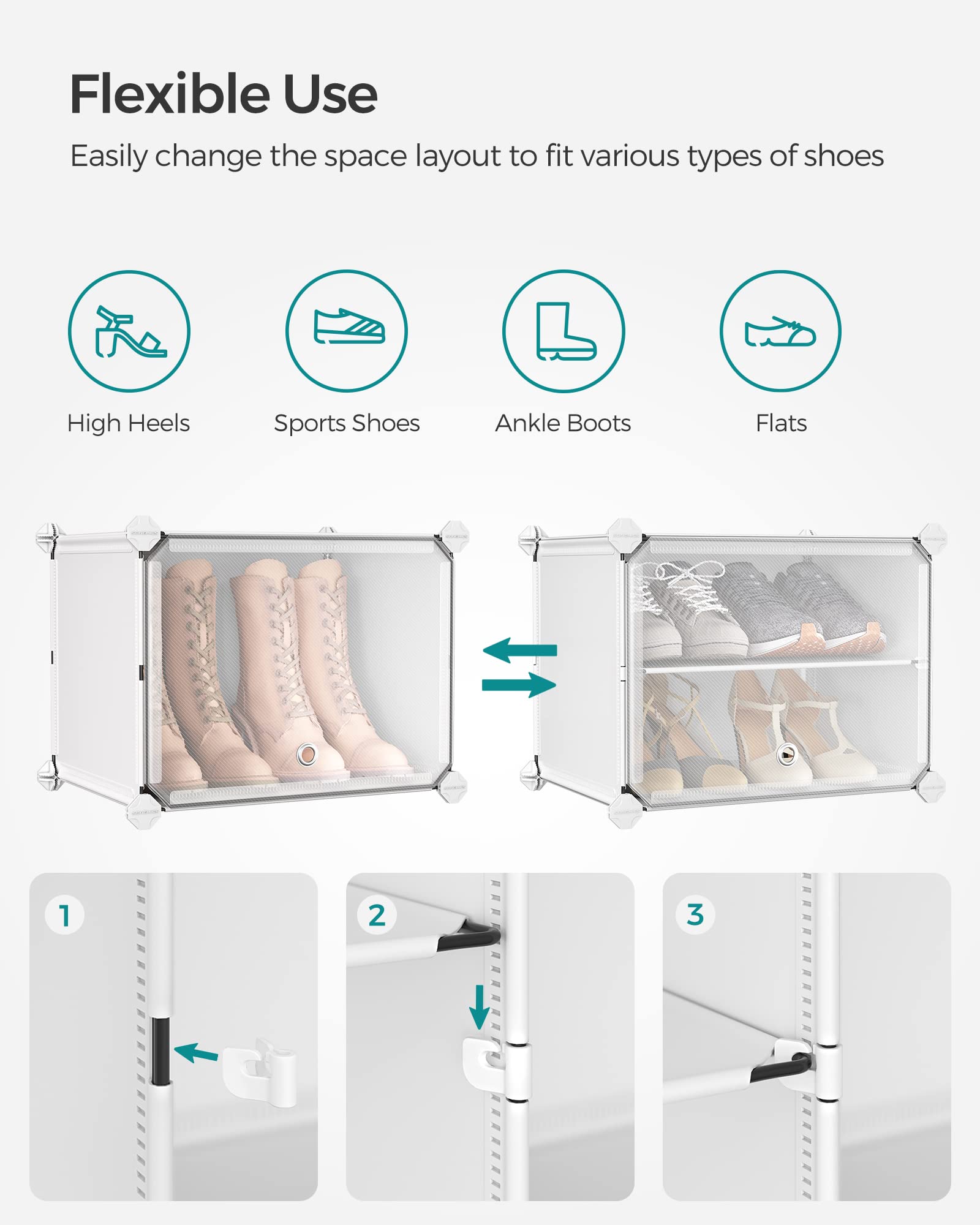 SONGMICS Interlocking Shoe Rack Cabinet - 6 Modular Slots | Steel Frame | White 7