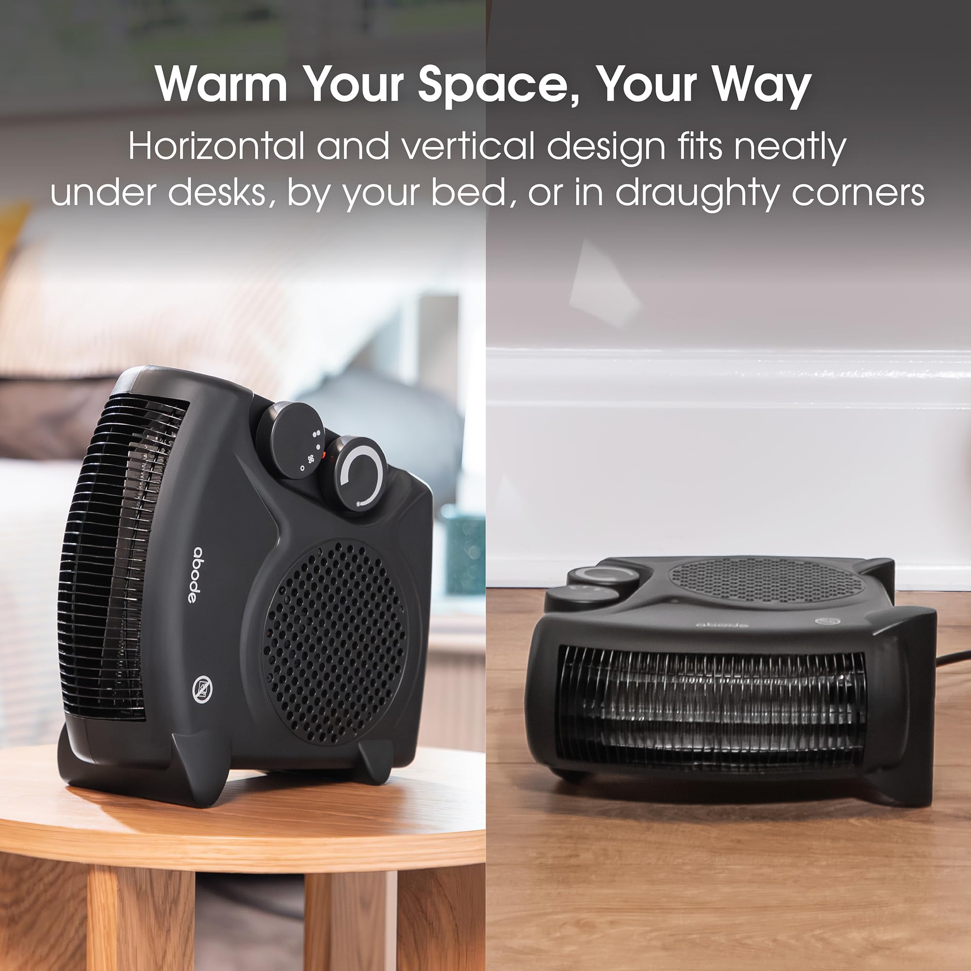 Abode AFH1001B Electric Fan Heater - 2kW Power | Adjustable Thermostat | Horizontal/Vertical Use 4