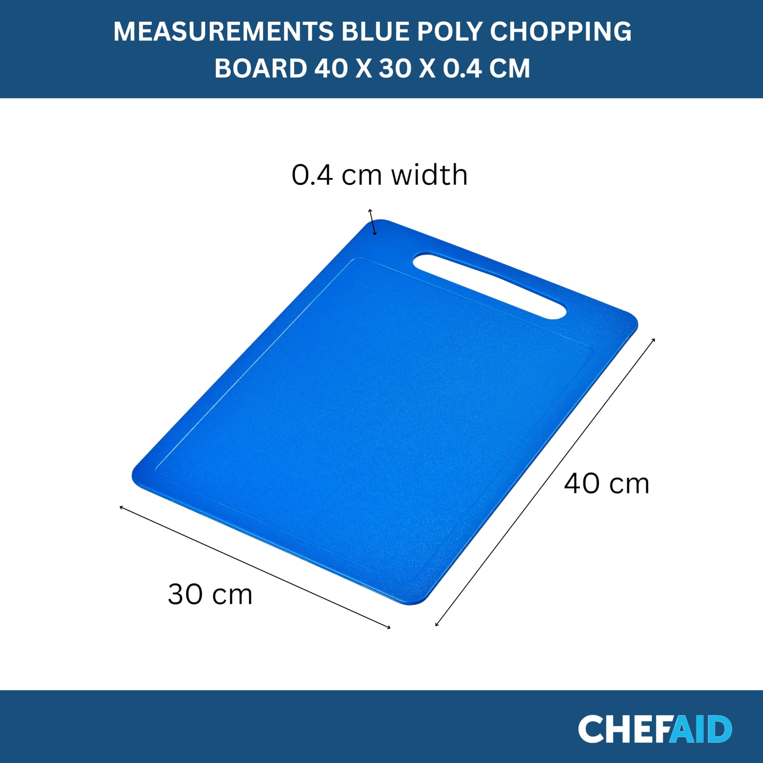 Chef Aid Large Poly Chopping Board - Non-Slip, Food Grade Plastic | 40 x 30cm Blue 2