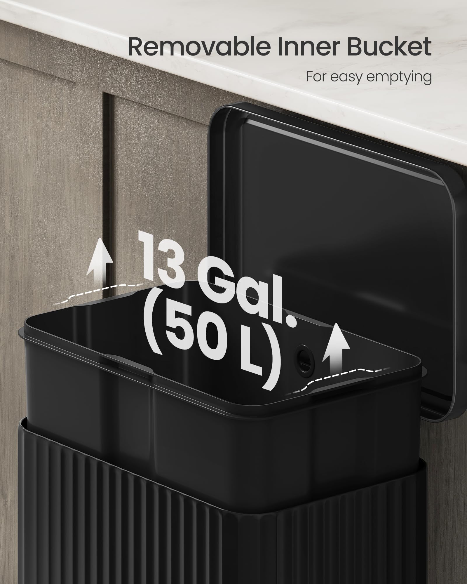 SONGMICS Kitchen Bin - 13 Gallon (50 L) Waste Bin with Pedal | Soft-Close Lid | Ink Black 7
