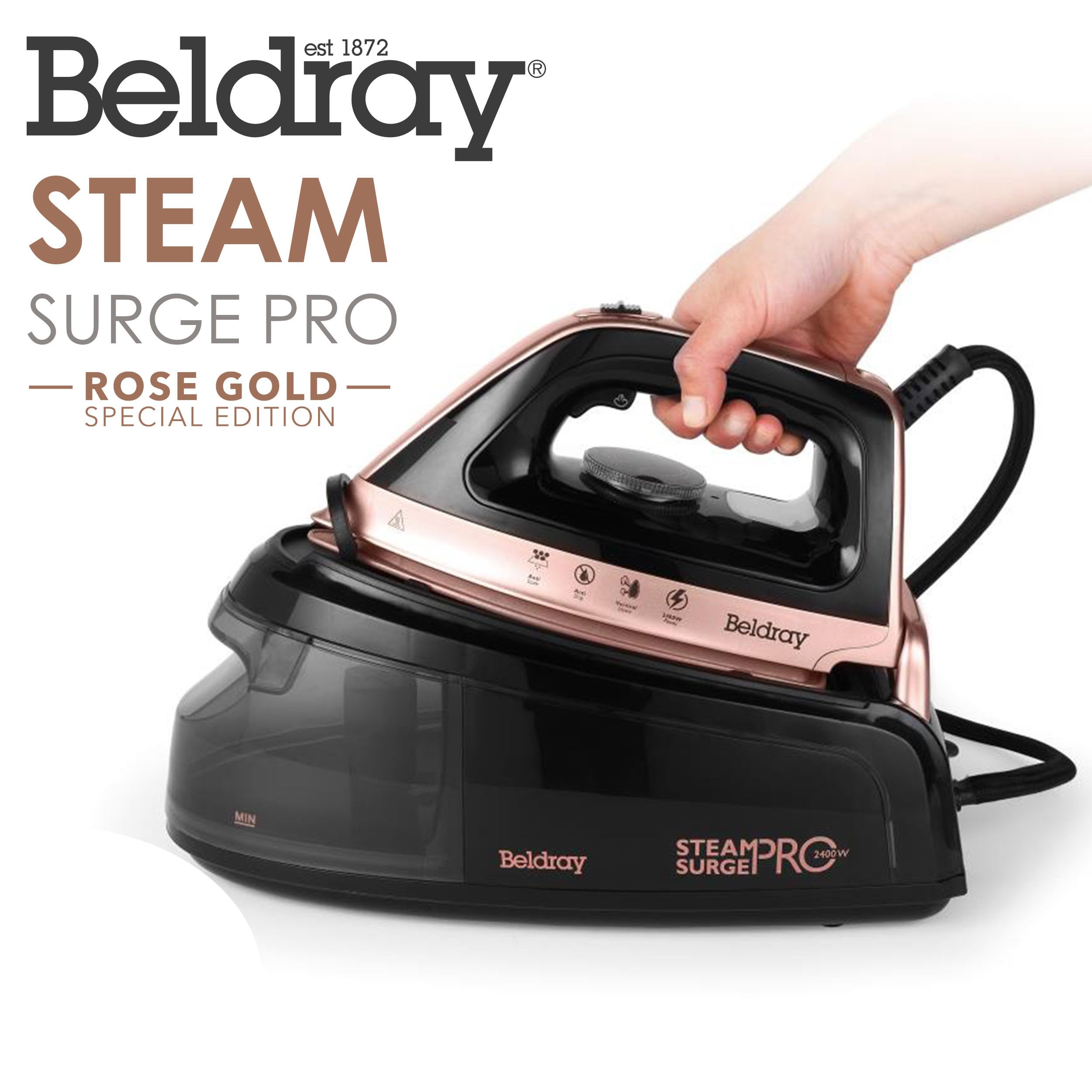 Beldray Steam Surge Pro Steam Generator Iron - 2400W Power | 2L Detachable Tank | Rose Gold 3