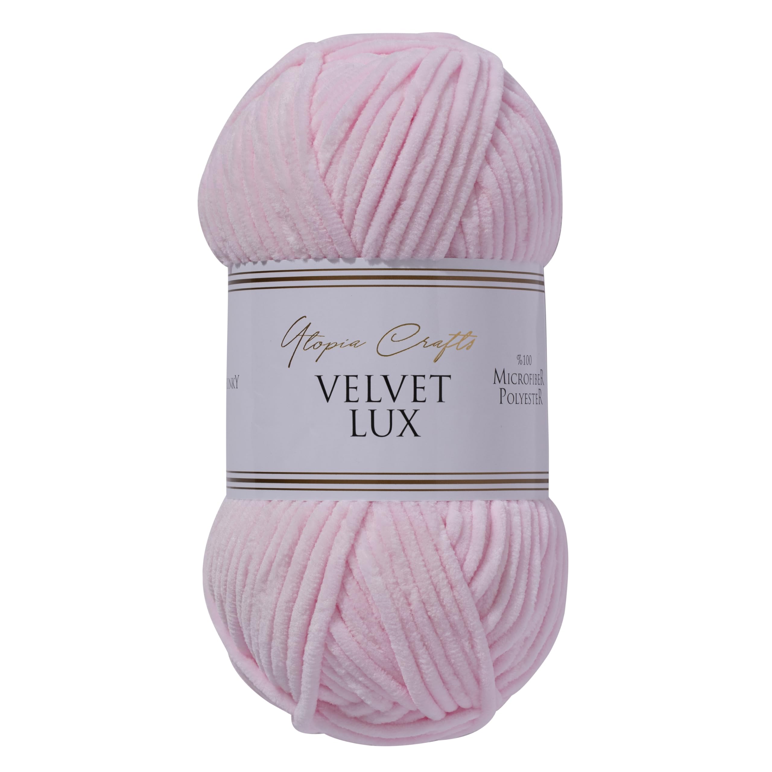 Utopia Crafts Velvet Lux Chenille Yarn - Super Soft Chunky Weight | 100g Pink Swan 1