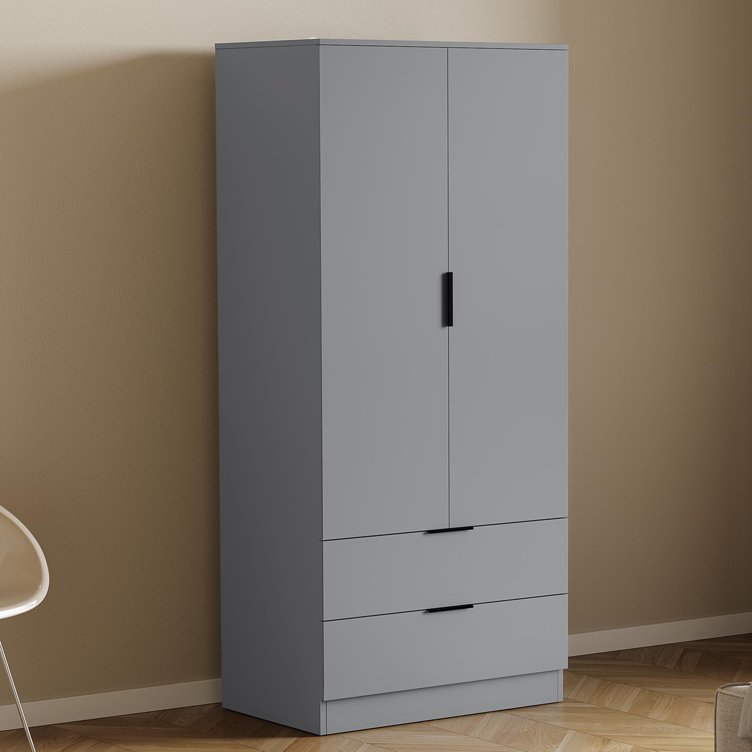 Vida Designs Trega Wardrobe - 2 Door 2 Drawer | Grey Finish | 170cm H x 76cm W 1